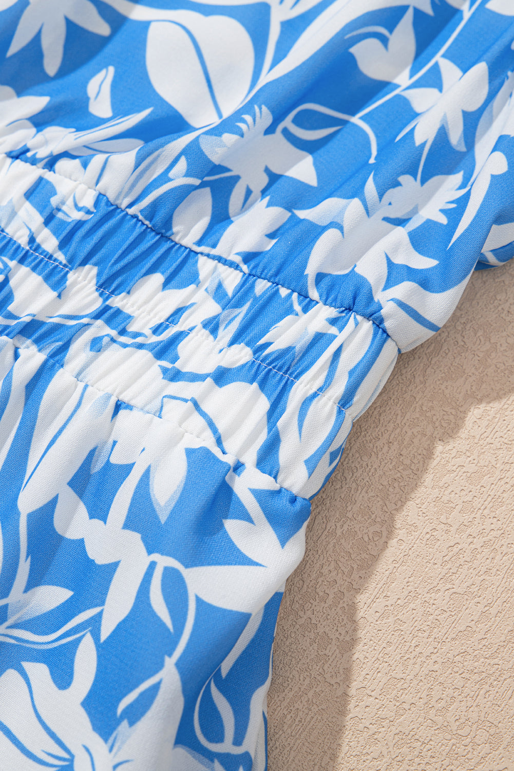 Sky Blue Floral Print Deep V Neck Puff Sleeve Flowy Dress a1000d9d796894f5