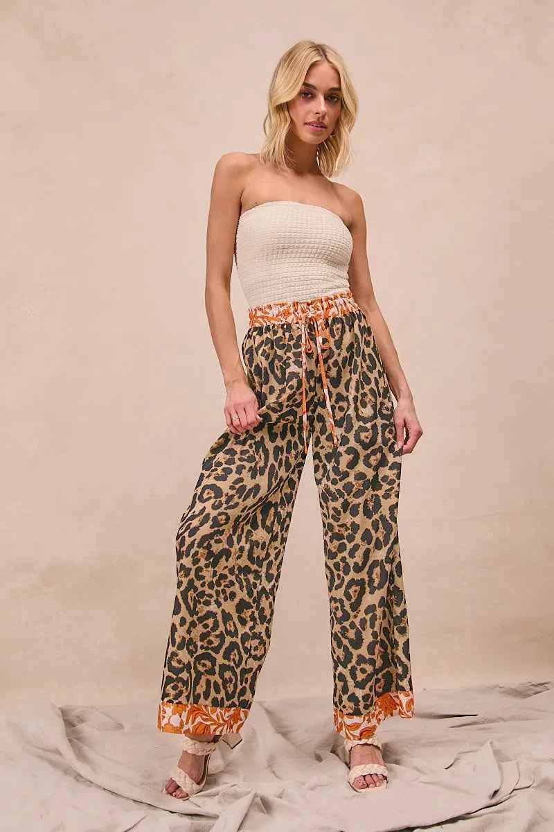 BiBi Leopard Print With Contrast Banded Wide Pants a10b9a314c434db3a1d35f1155dda707-Max-Origin