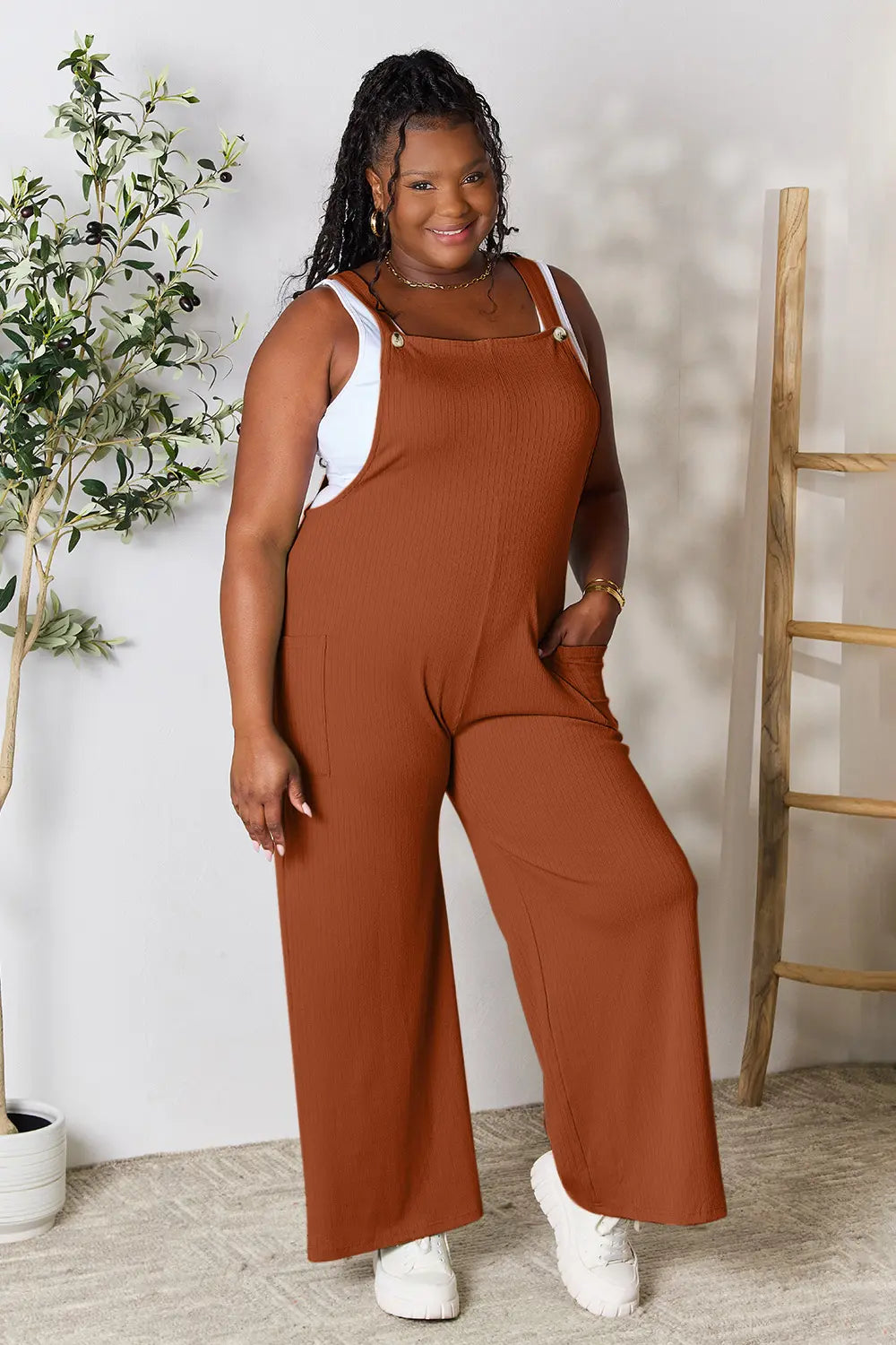 Double Take Full Size Wide Strap Overall with Pockets Ochre a13abb3bb14f4d39826a68c37986e6e6-Max