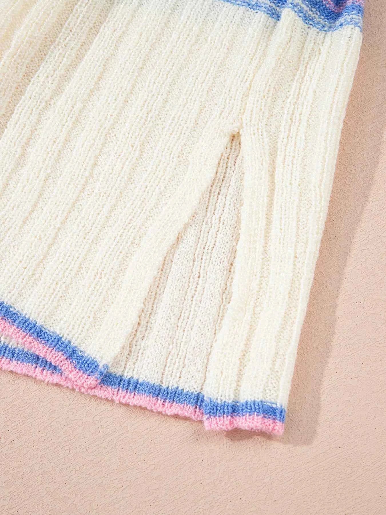 Striped V Neck Dolman Sleeve Rib Knit Oversized Sweater with Slits a155fec42d7646cb8f88dcb9aff27662-Max-Origin