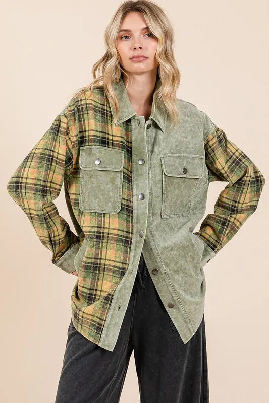 Mittoshop Plaid Button Down Drop Shoulder Jacket a158320b-941a-43a8-8782-a544c65157a3-Max