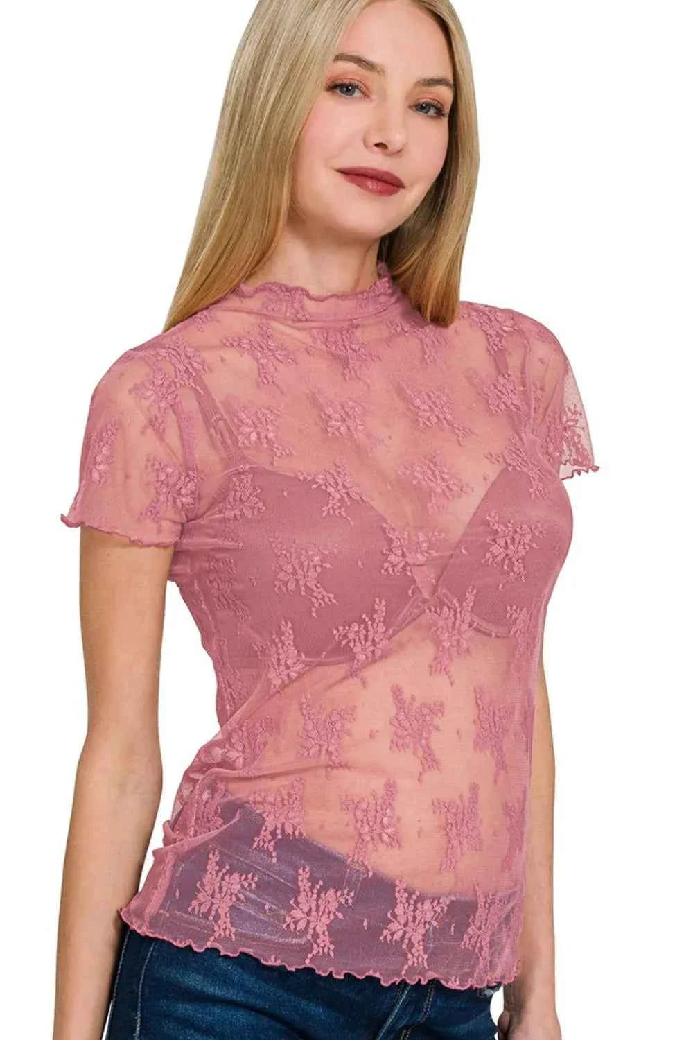 Zenana Lace See-through Layering Short Sleeve Top a15f5464-0ff1-465c-bd6b-0a520dd7b44e-Max-Origin