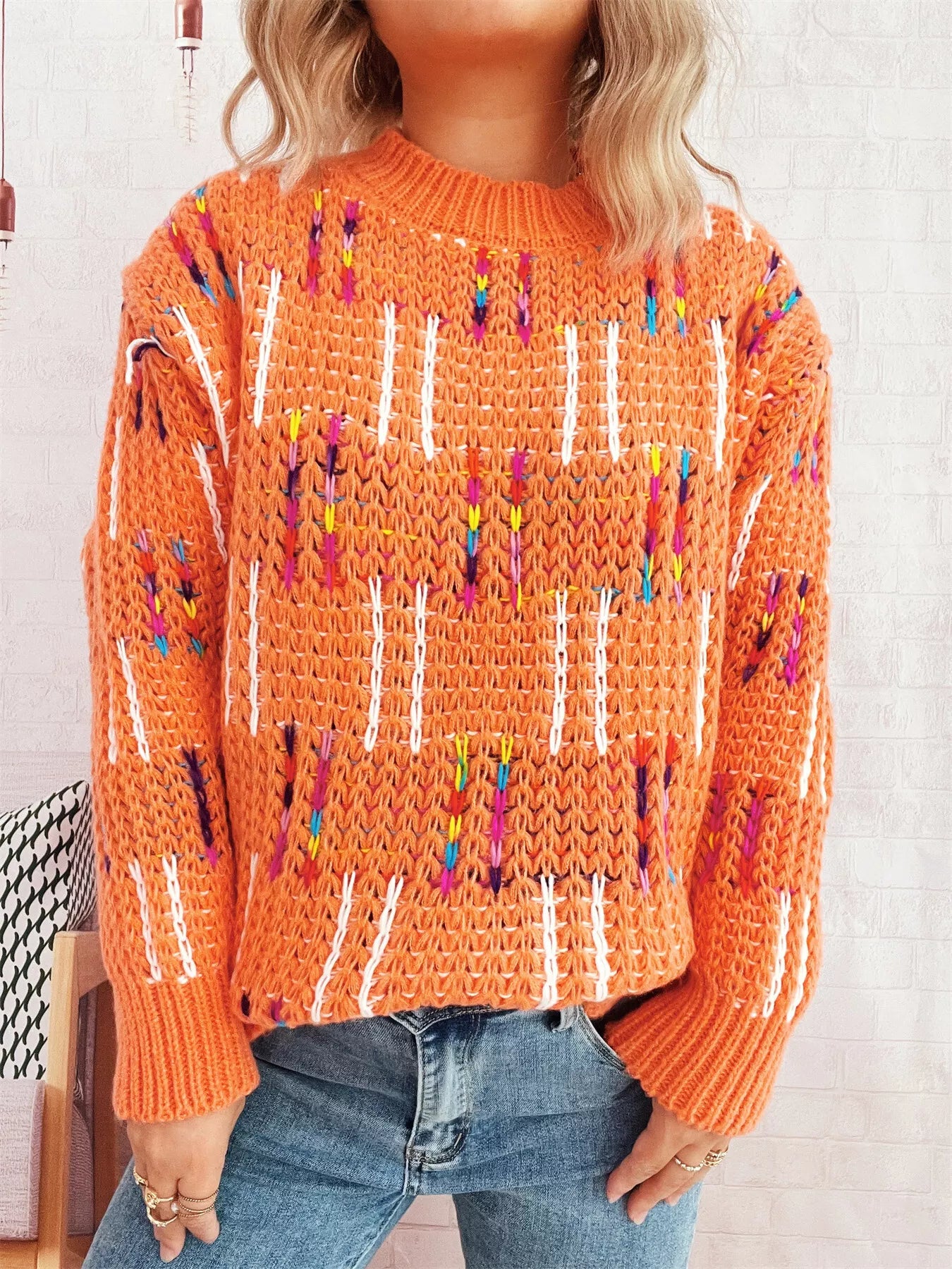 Colorful Round Neck Long Sleeve Sweater a160fa53ba3e44529431f88c90d24d4f-Max-Origin