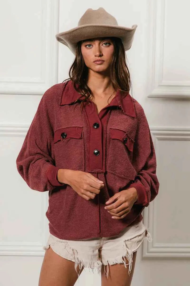 BiBi Cp French Terry Cut Edge Detail Collared Top a1b0c52d660742fd84c27ee54000b6fb-Max-Origin