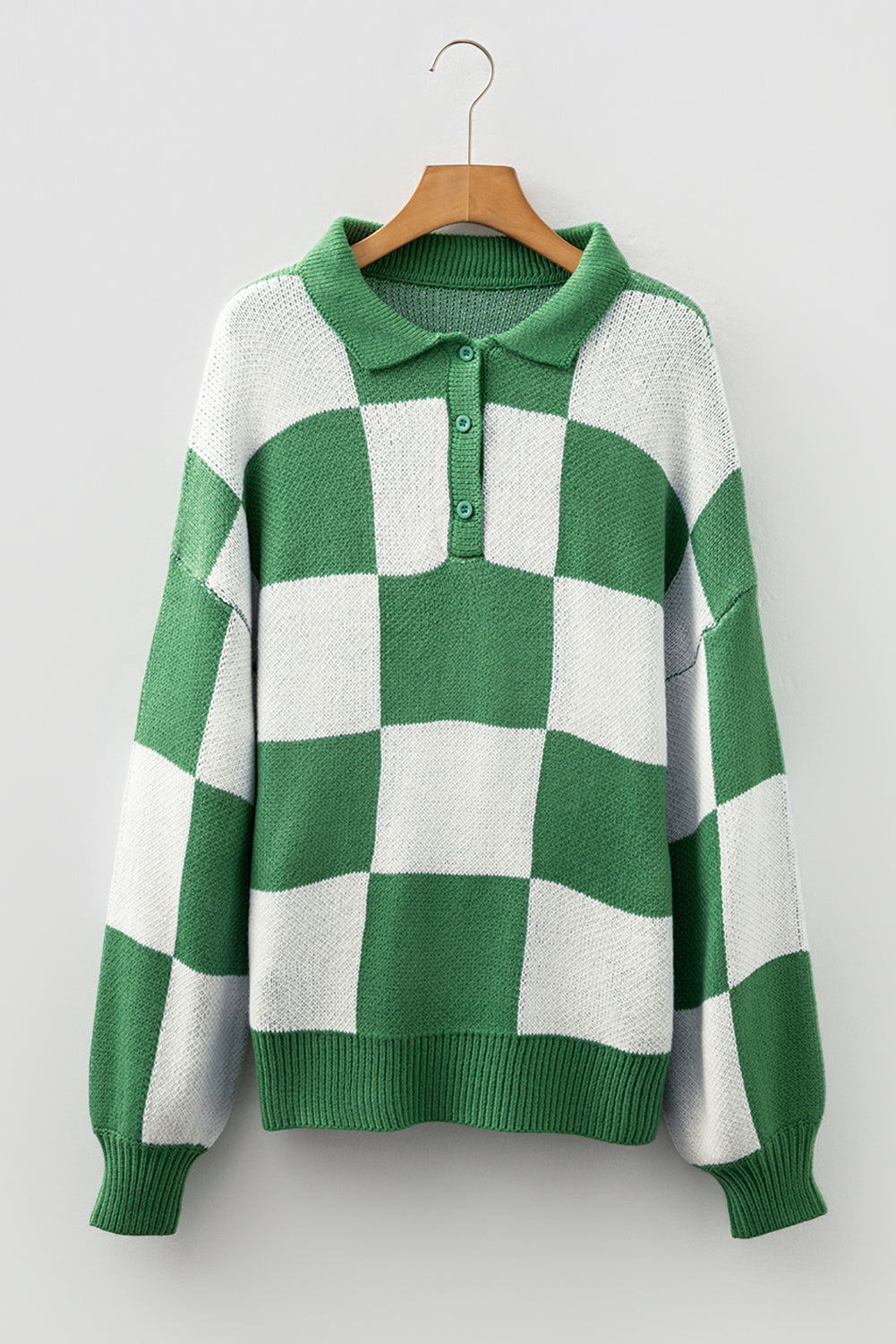 Light French Beige Checkered V-Neck Collared Pullover Sweater a1cb235b93a88b14