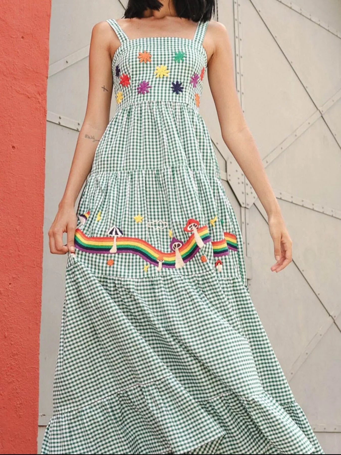 Embroidered Square Neck Tiered Maxi Cami Dress Green Stripes a1e1b506-e8c5-4138-ab2a-efb42906d0b3-Max-Origin