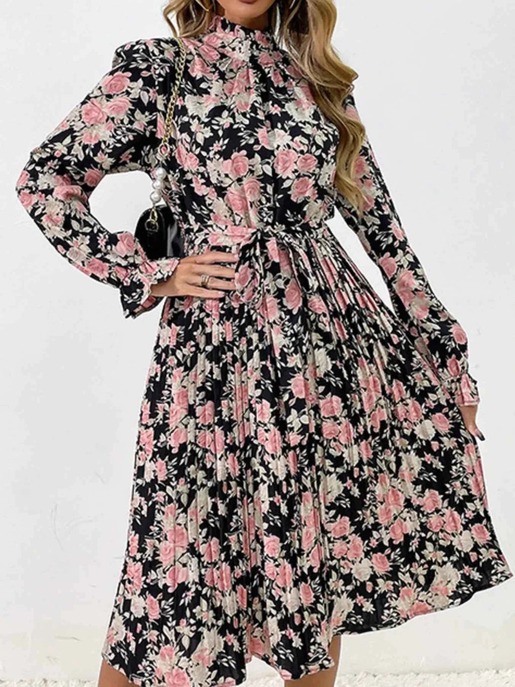 Floral Print Long Sleeve Pleated Midi Dress a1eea70a-1caf-44a3-a048-6199207c6516-Max-Origin
