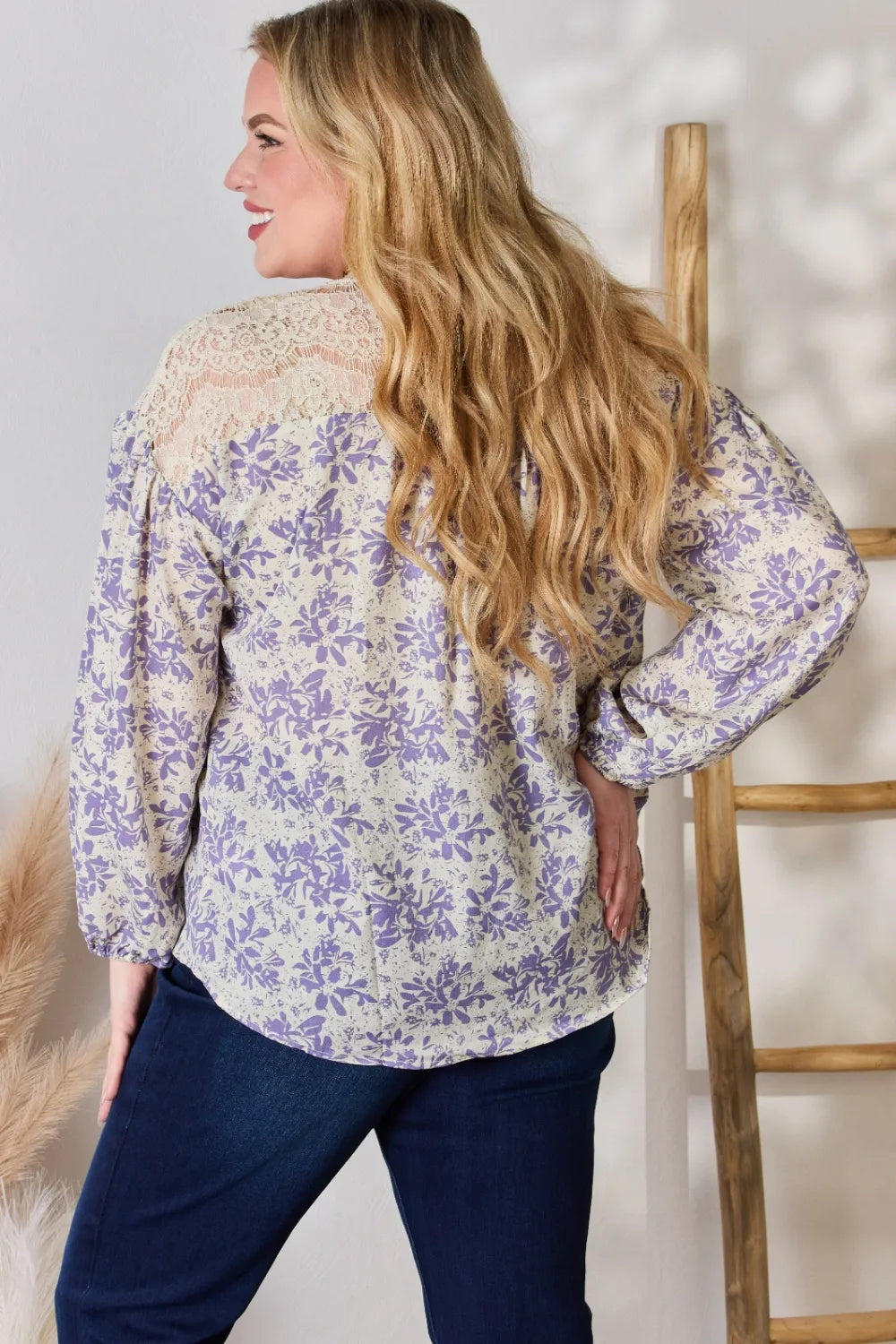 Hailey & Co Full Size Lace Detail Printed Blouse a209ce08-bb06-463c-8d8c-f0a8c3572fcc-Max