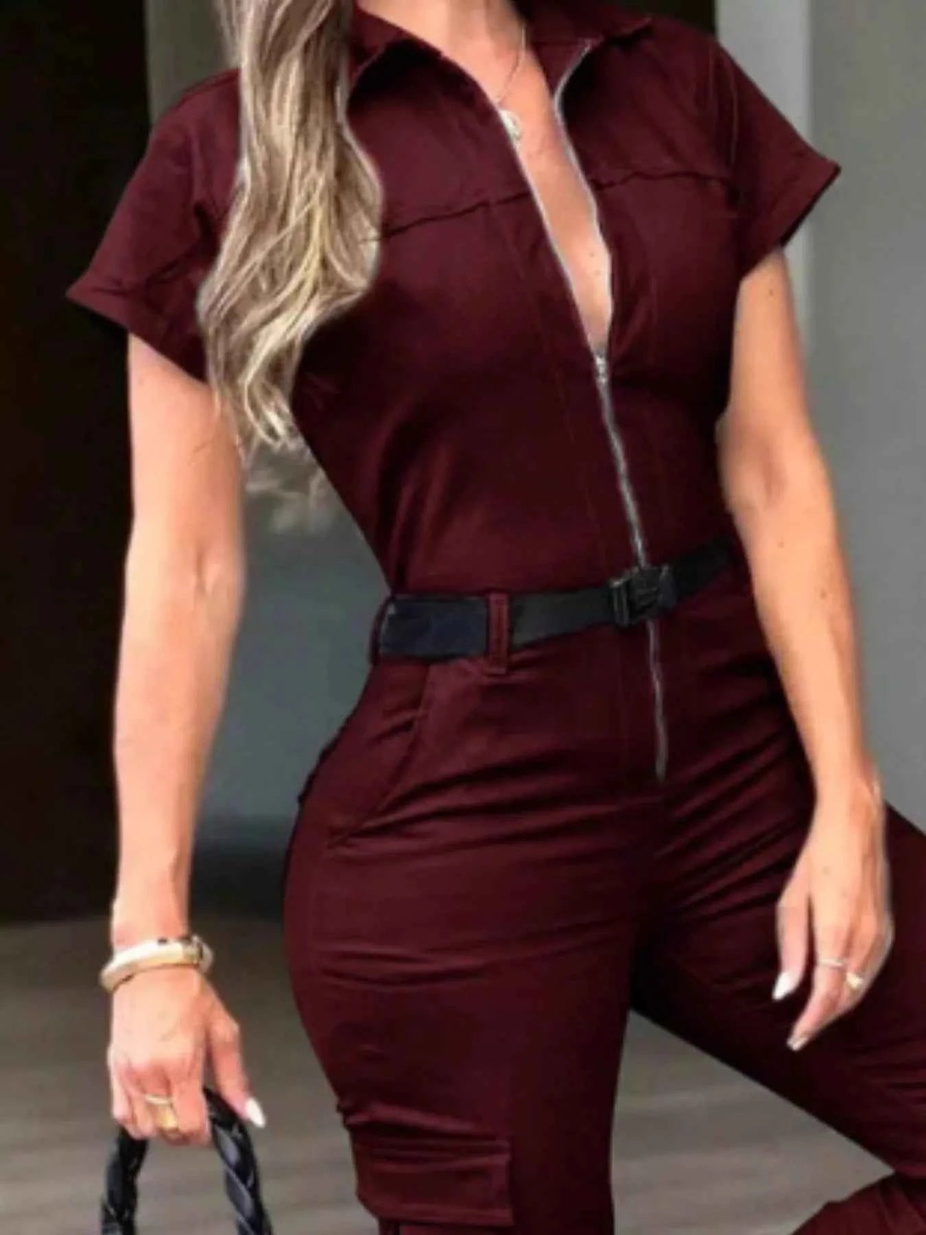 Zip Front Short Sleeve Jumpsuit a21a7ba8-607e-43d1-b8ec-9f4f7eaddbbb-Max-Origin