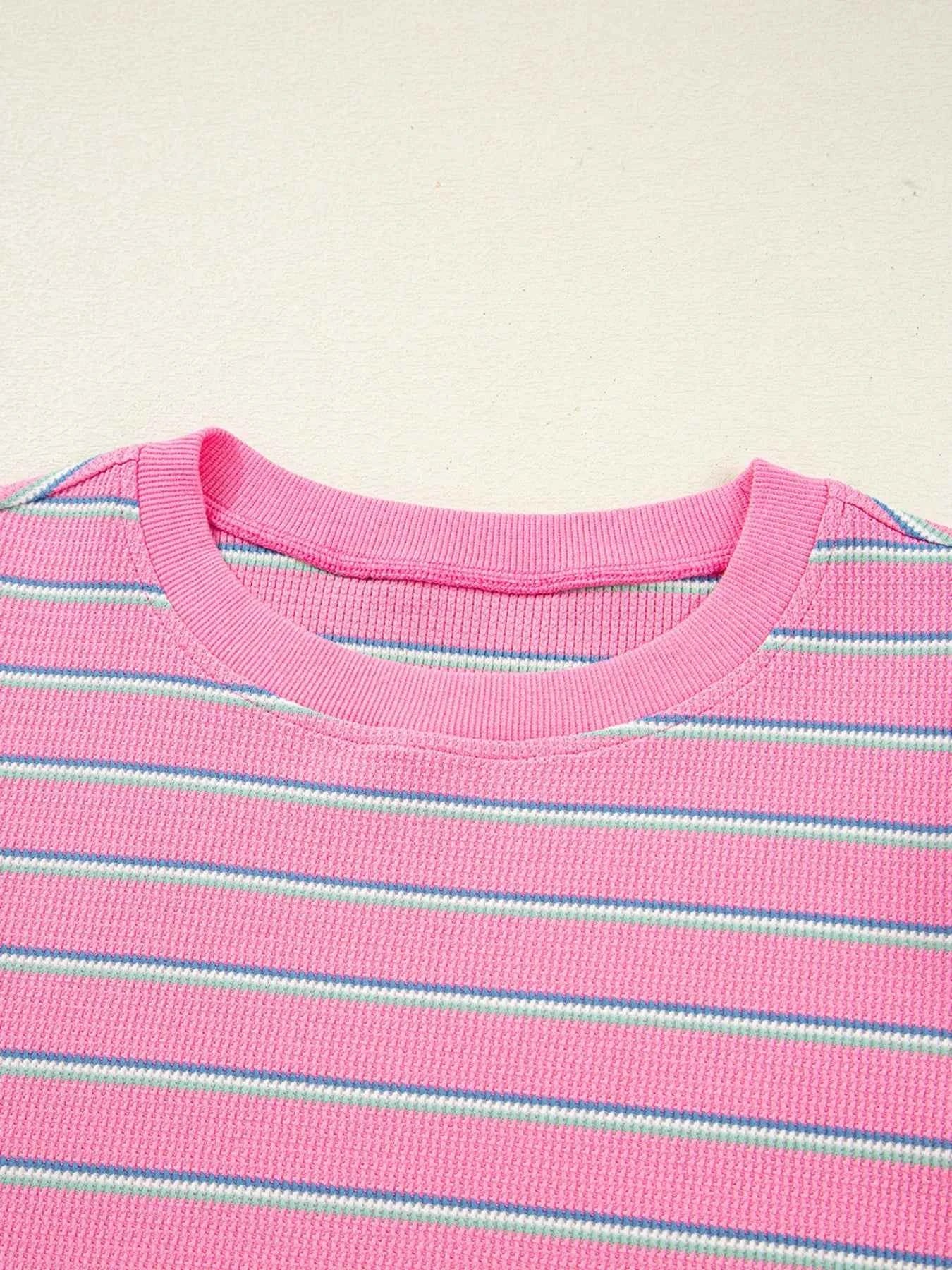 Stripe Textured Knit Round Neck Long Sleeve Top a21b8b6988034e419638e3bf6862c338-Max-Origin