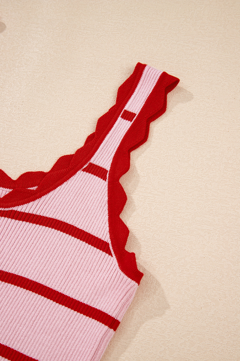 Bright Green Scalloped Edge Striped Ribbed Tank Top a22f1f9d69d9bc2a