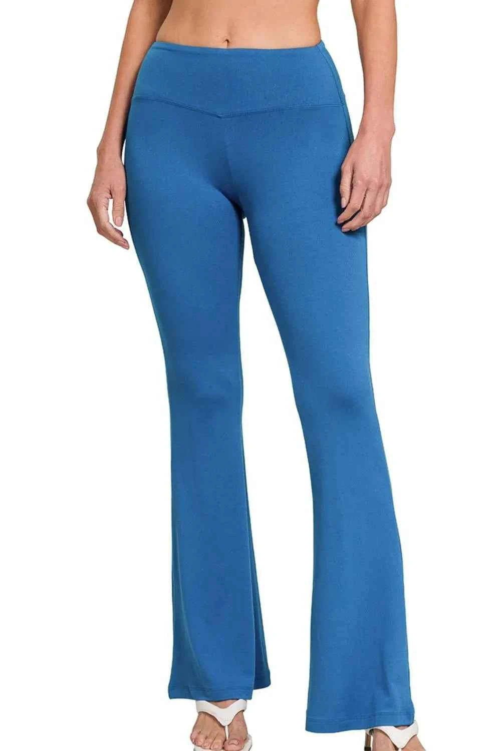 Zenana Buttery Soft Flare Leg High Waist Yoga Pants CLASSIC BLUE a23da9a8-98a7-40d9-b0cc-f8a1dbfac4ff-Max-Origin