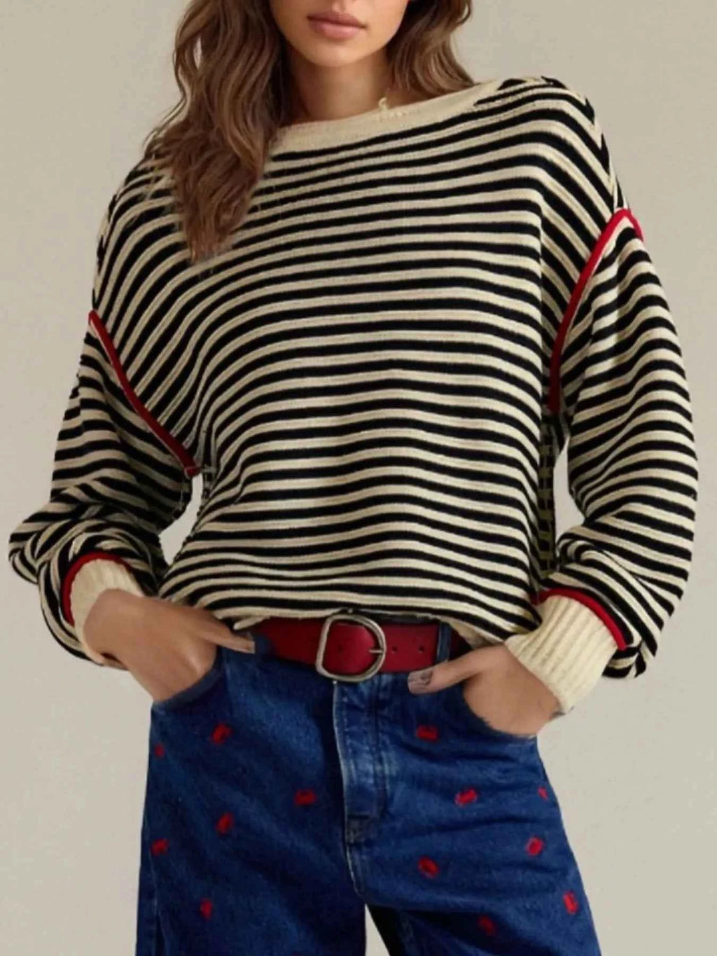 Striped Round Neck Long Sleeve Sweater a26e280a-03ca-42bb-aa11-86f88ec8f82e-Max-Origin