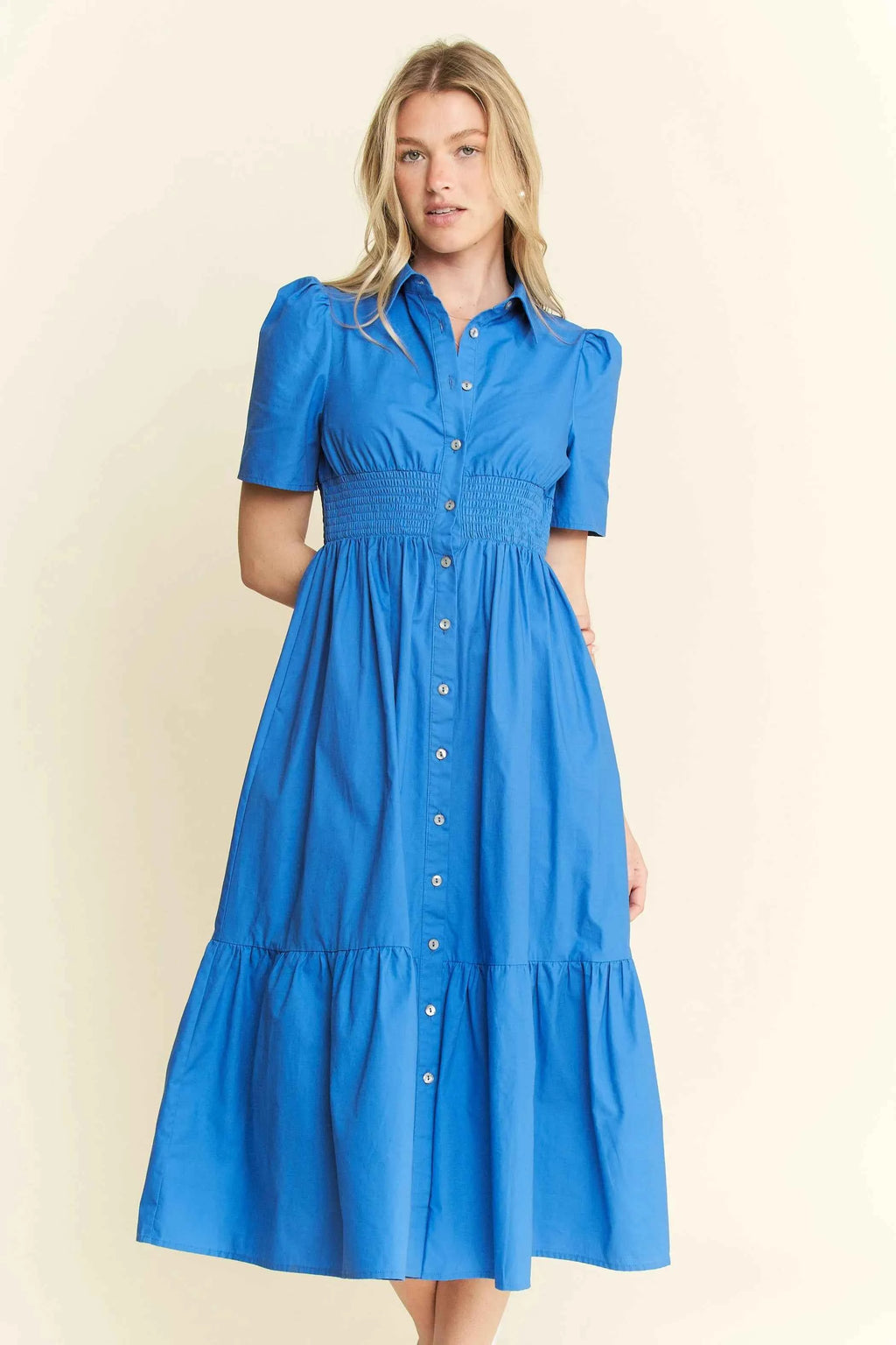 Jade By Jane Short Sleeve Button Down Midi Dress BLUE a293cff37d0d4f6fb65fd5519f1d1d62-Max-Origin
