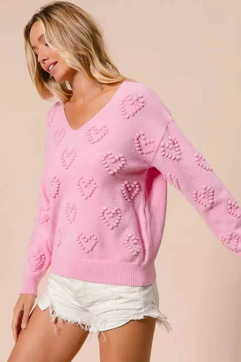 BiBi Valentines Heart Pompom V Neck Knit Top a2a3cad7c88d42458c4e9abf29c285d1-Max-Origin