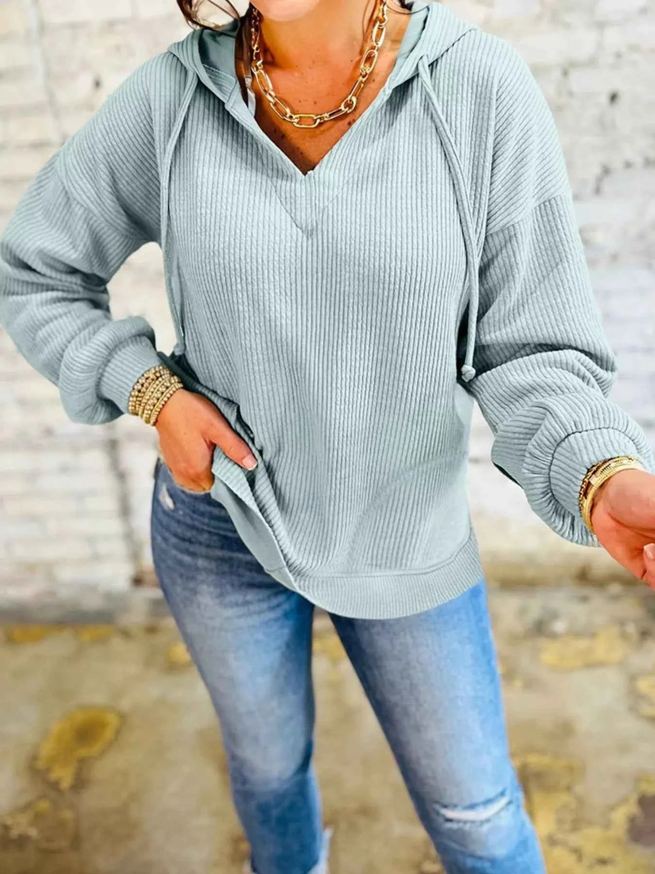 Ribbed Drop Shoulder Knit Hoodie Sage a2a5d140dcbf45b190cd45c4a696b7e4-Max-Origin