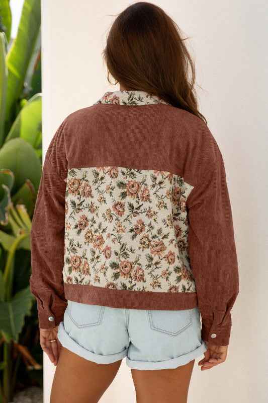 Floral Patchwork Ribbed Corduroy Shirt Jacket a2c06f96-2110-49c4-b597-7b418852ffb1