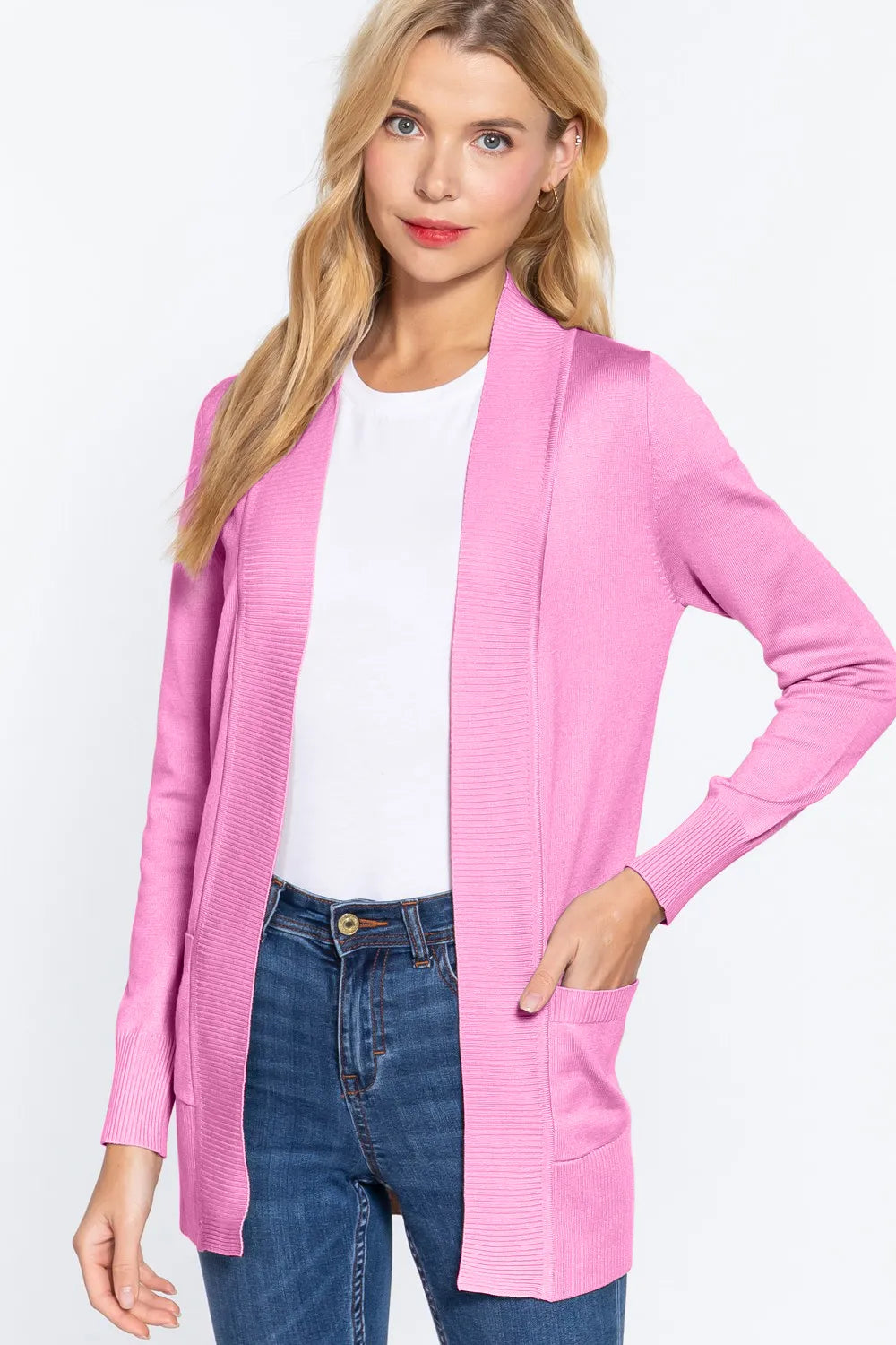 ACTIVE BASIC Ribbed Trim Open Front Cardigan a2eff262-7ba6-4cf0-9169-6c7167c51c68-Max