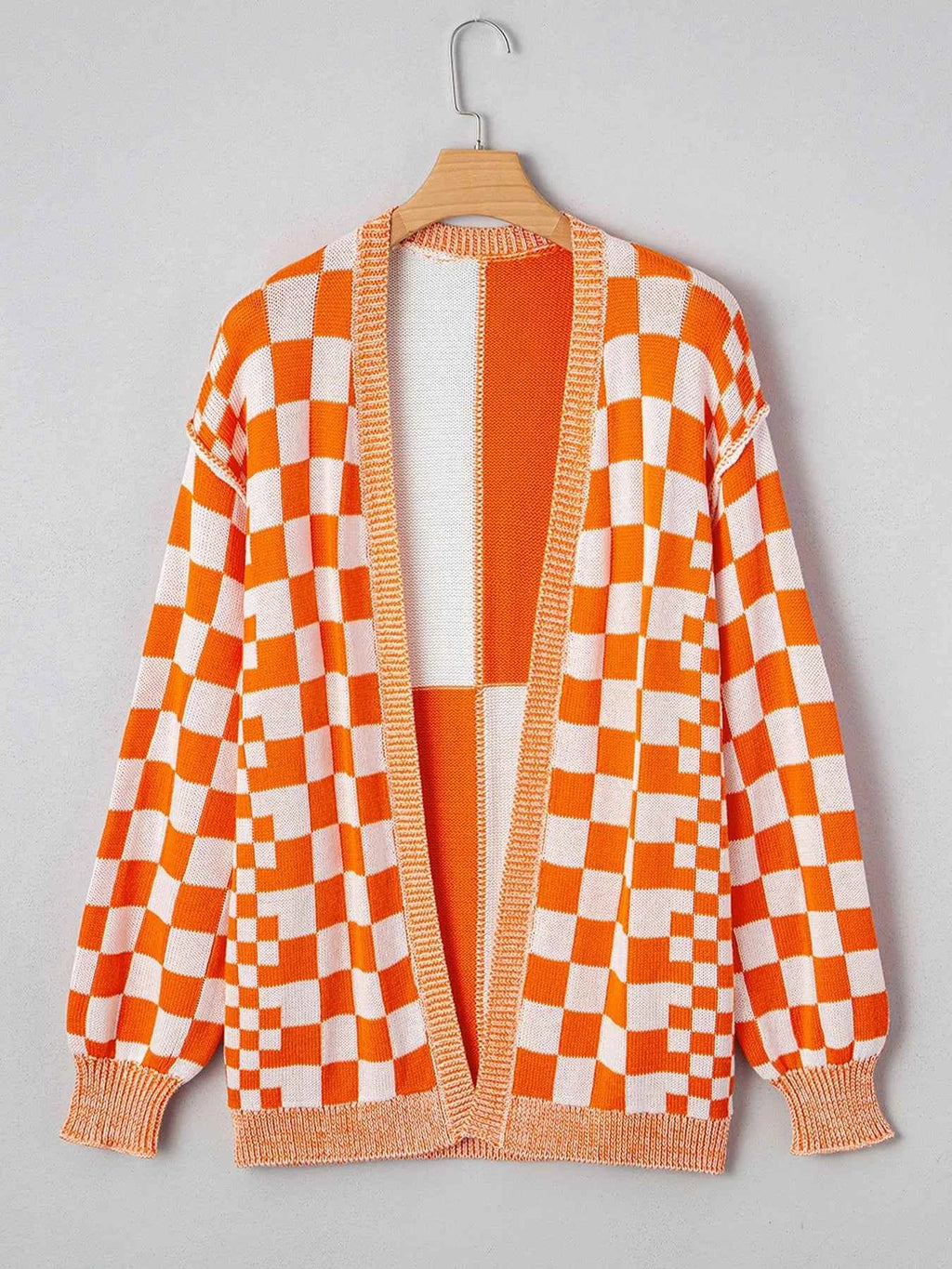Checkered Pattern Open Front Cardigan a3065375-b7f8-45c6-8a33-c3096f30b889-Max-Origin