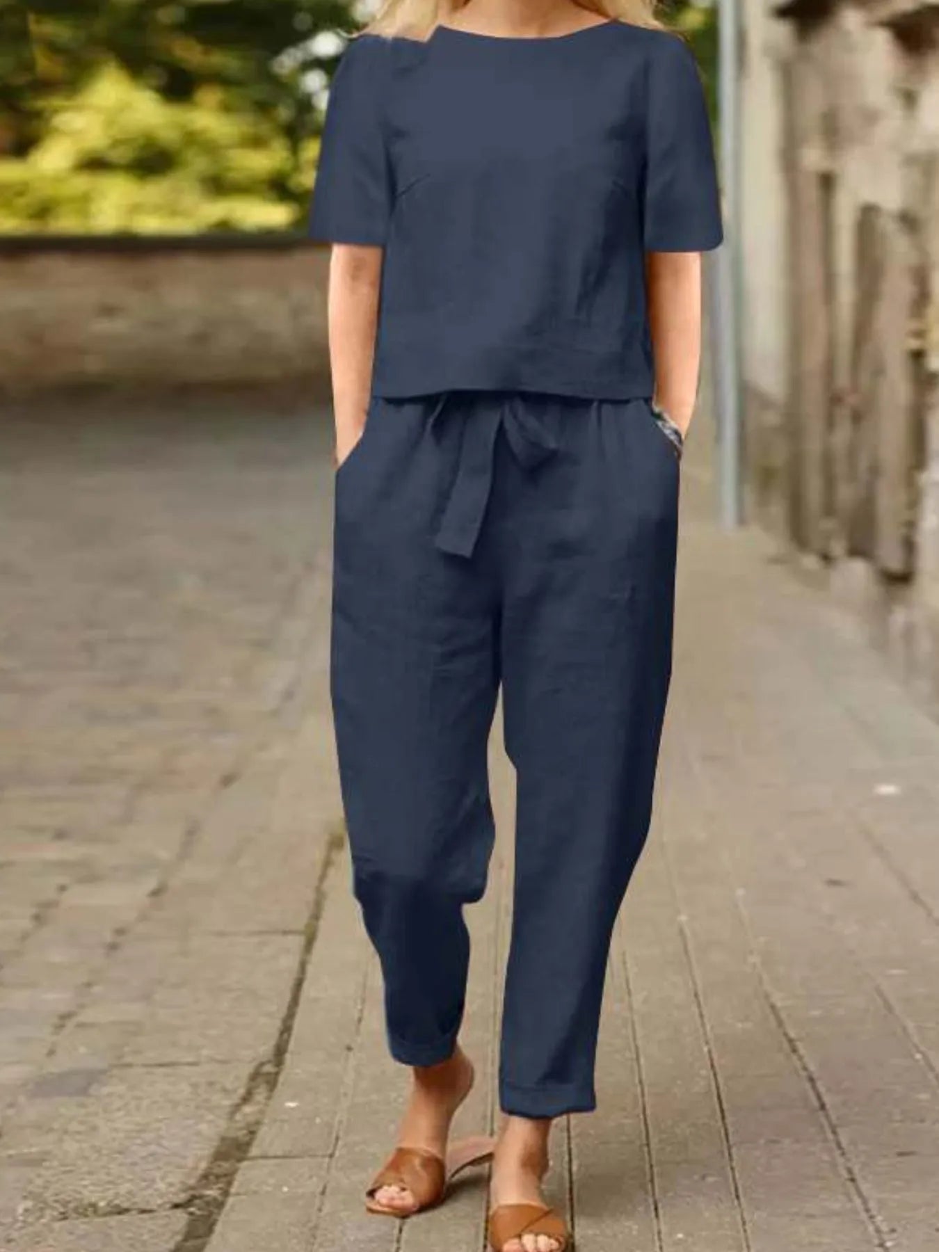 Full Size Round Neck Short Sleeve Top and Pants Set Plus Size Blue a30de030-98f1-4584-ac0a-e152c23d24b1-Max-Origin