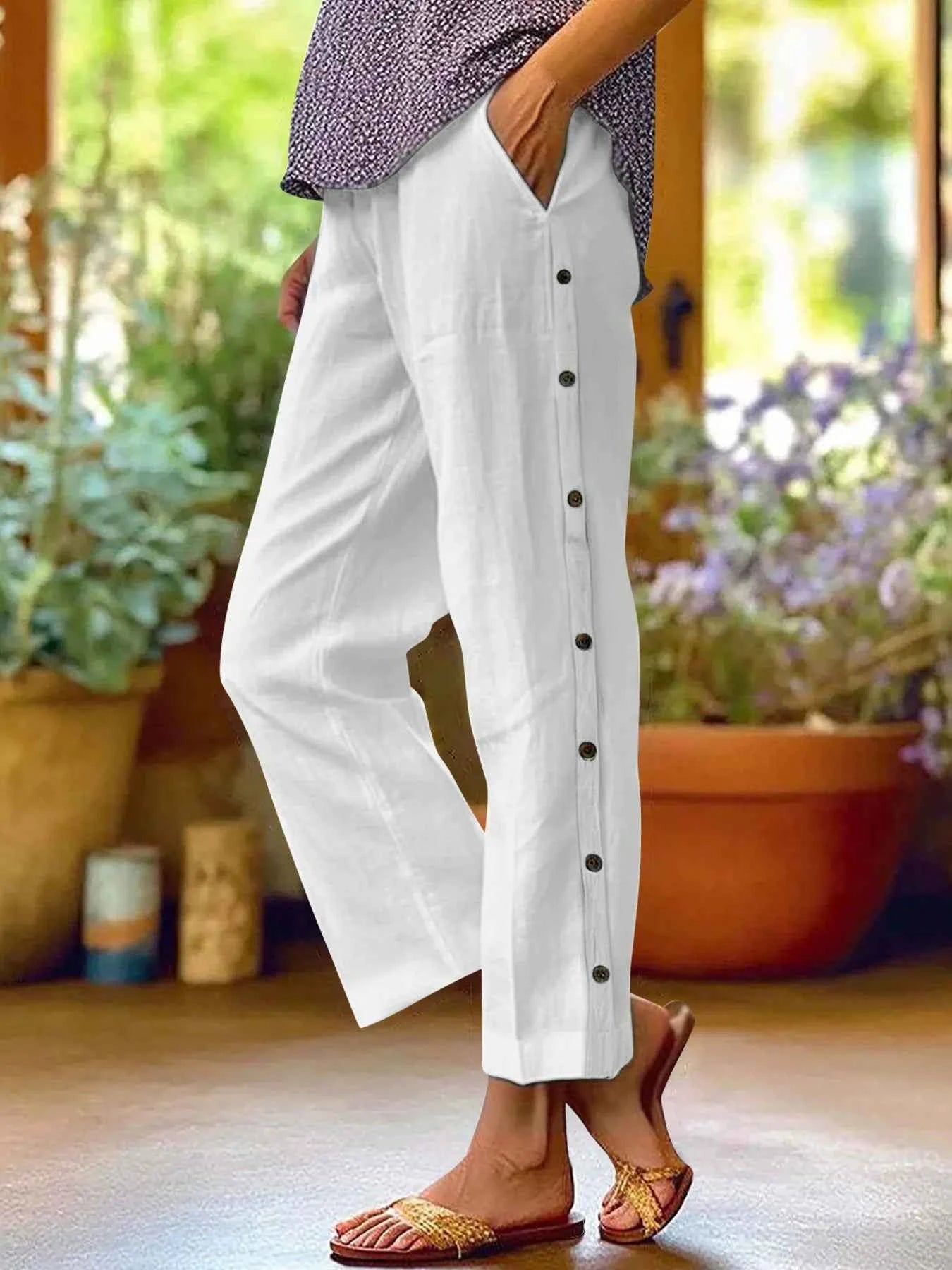 Full Size Side Decor Button Casual Wide Leg Pants Plus Size White a31c0063e2dd402283669e050a0ad575-Max-Origin