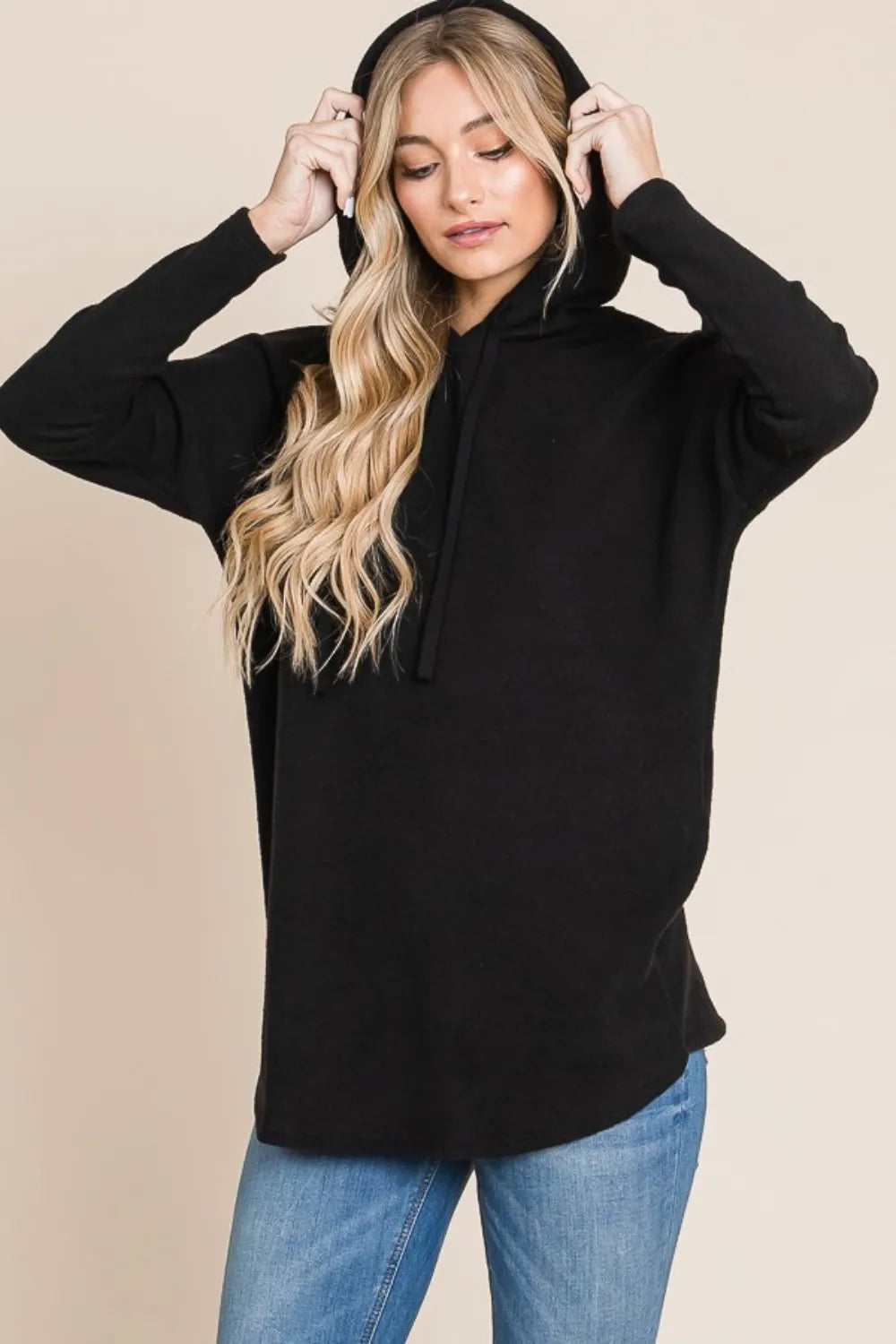 BOMBOM Contrast Drawstring Drop Shoulder Knit Hoodie a3245755-8024-4551-a70d-ae0d7c891ab2-Max