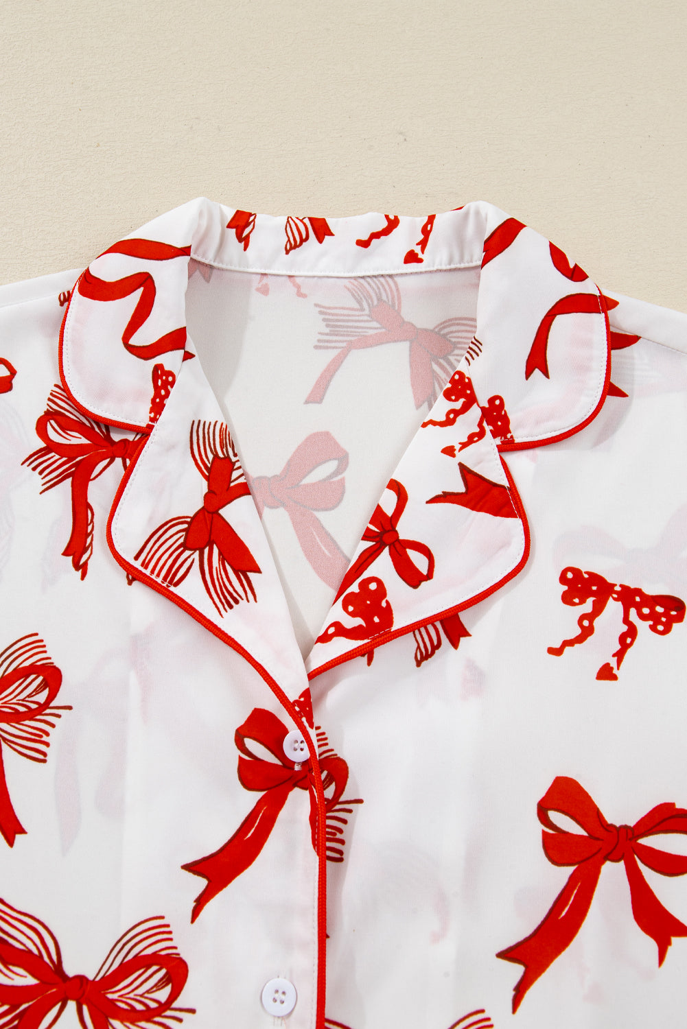 Red Christmas Bow Print Long Sleeve 2pcs Pajama Set a36452dd6eeb63d2