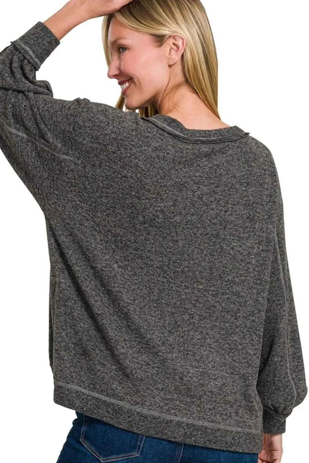 Zenana Brushed Hacci Hi-low Round Neck Knit Top a38a5005-7b8e-41c5-9c73-a59f0a68d1cd-Max-Origin