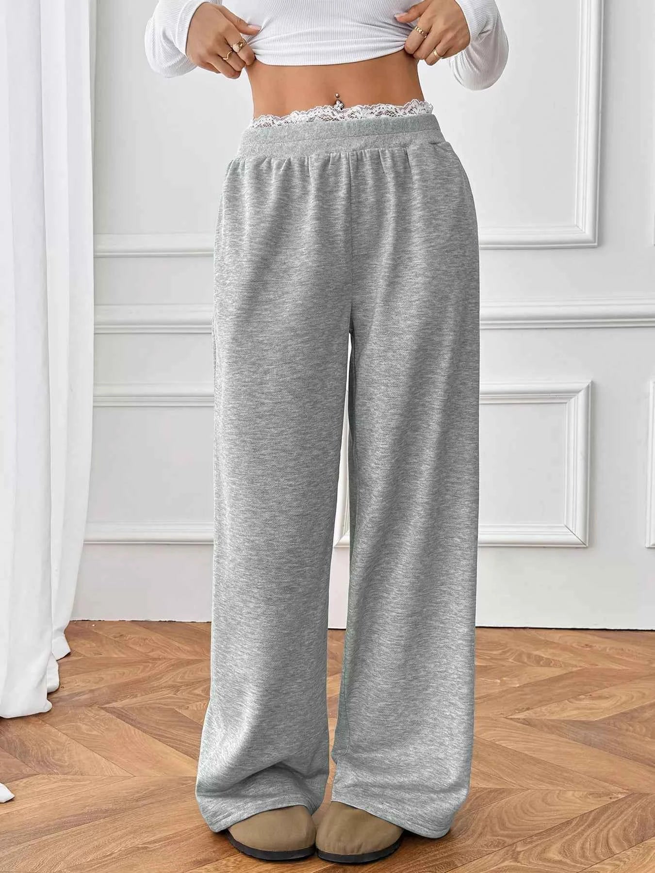 Lace Detail Wide Leg Casual Pants a396b8941b46496e9a7b3b837f2c0177-Max-Origin
