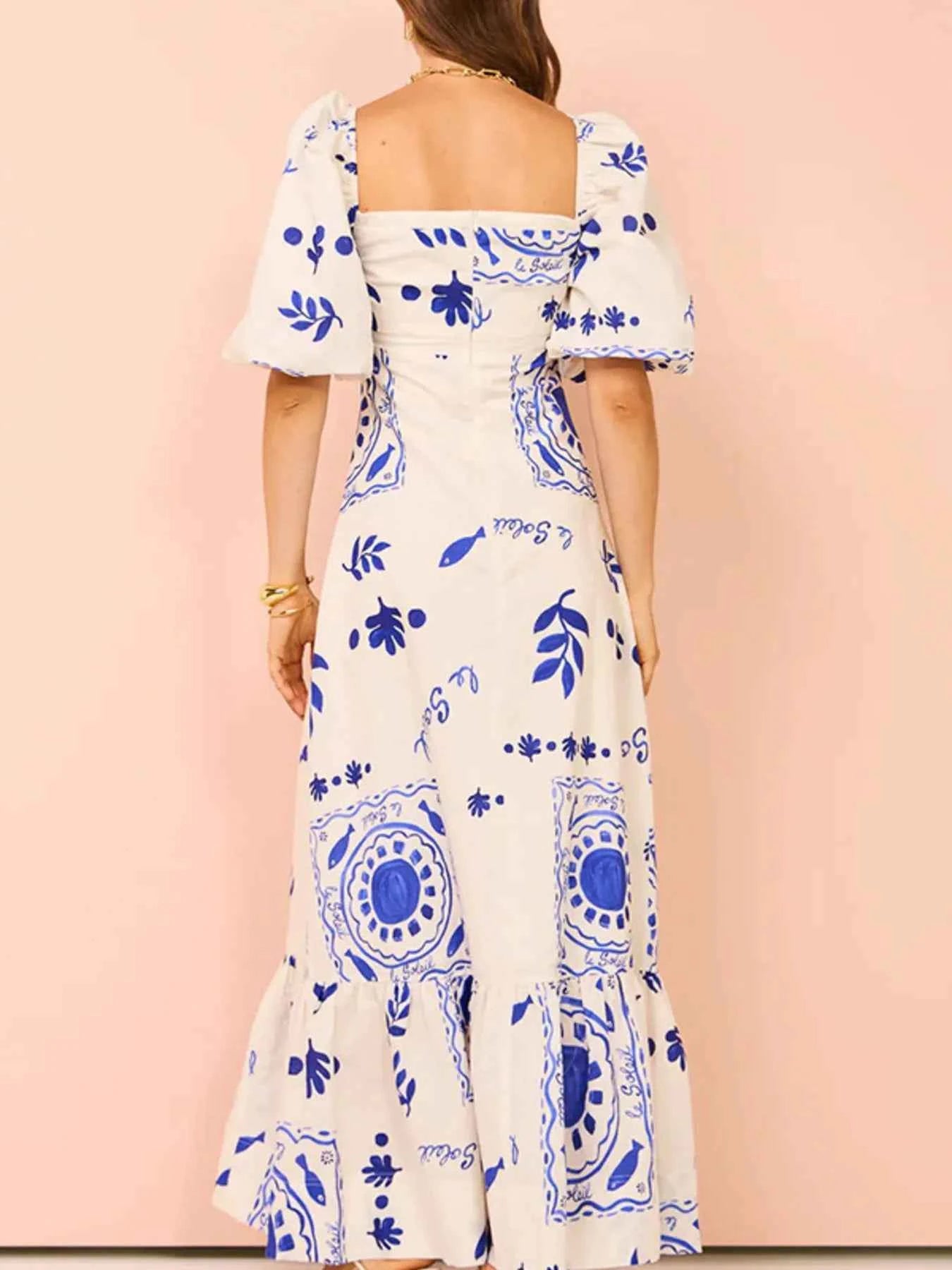 Floral Square Neck Puff Sleeve Maxi Dress with Ruffle Hem a3c7d6c74c6a4781895cb2630d136e67-Max-Origin