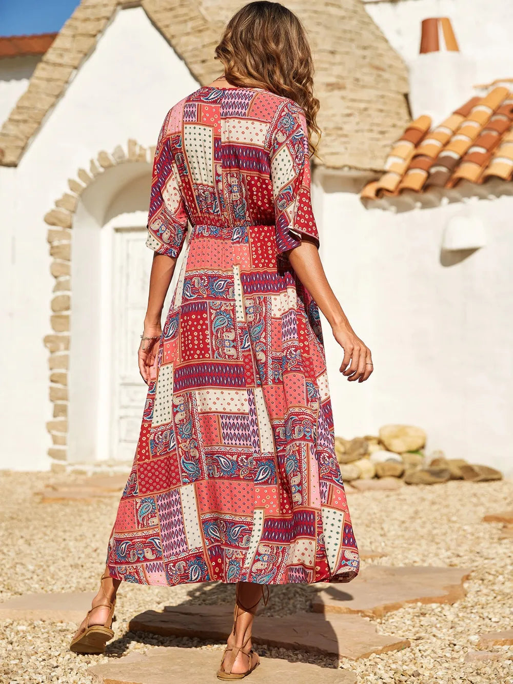 Printed Half Sleeve Midi Dress a3e032e4-beb2-41b9-b3fb-1a8caf10aaa7-Max