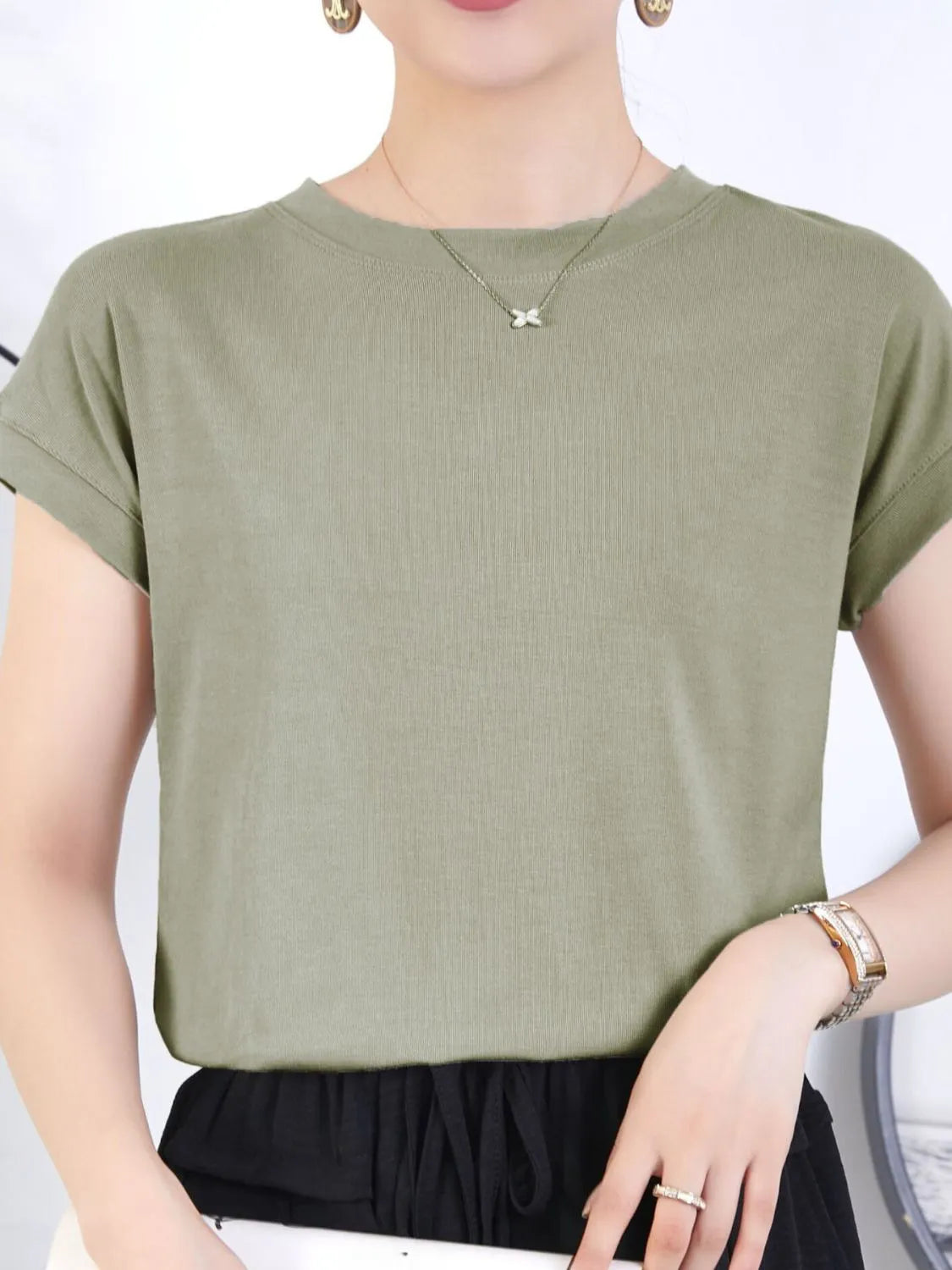 Round Neck Short Sleeve T-Shirt Sage a3e04924-5411-46a3-b3c8-282eb2746ada-Max-Origin