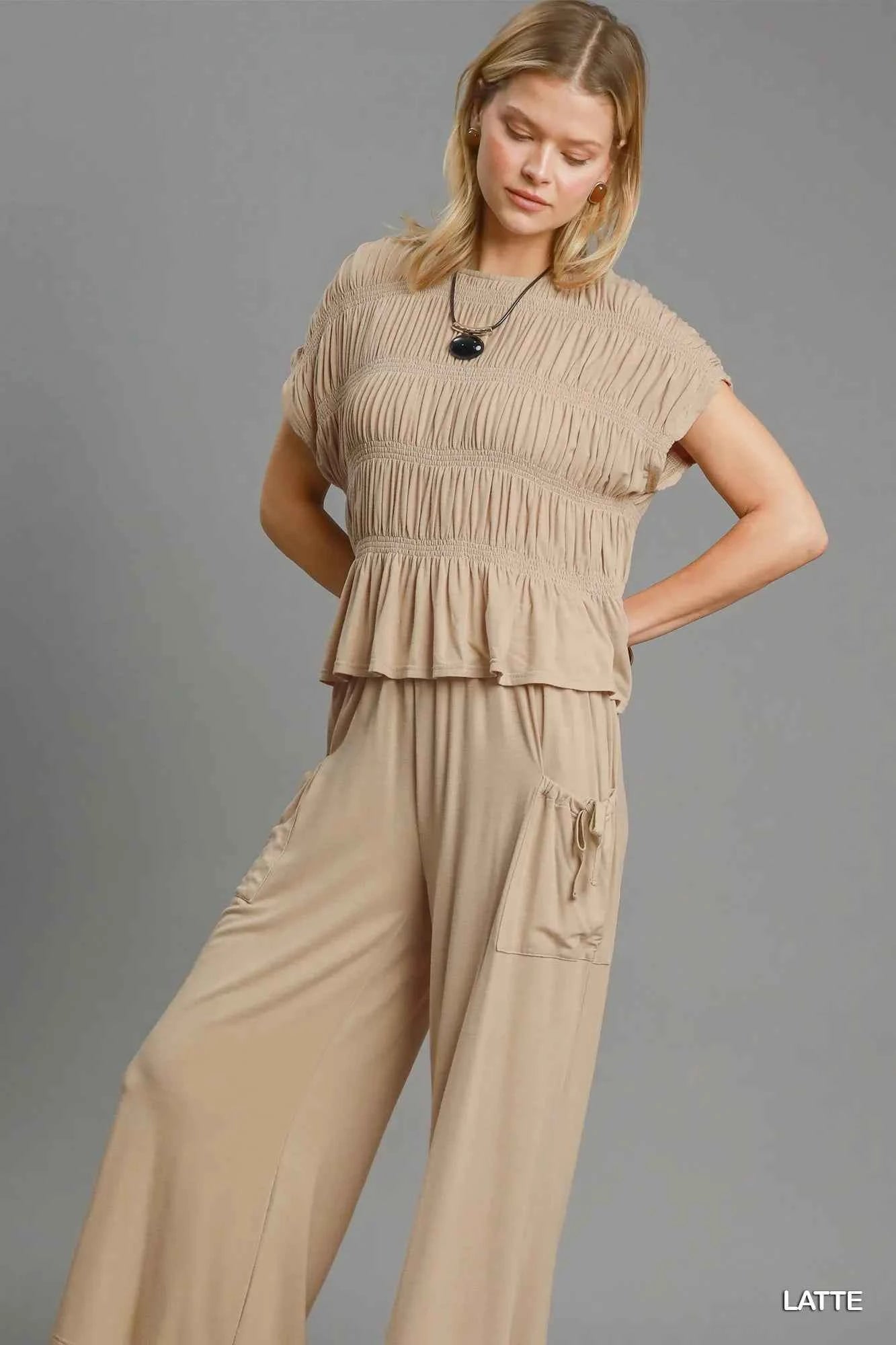 Umgee Short Sleeve Knit Smocked Top a3f23e3b-a947-430d-9566-5eb00b1fdc91-Max-Origin