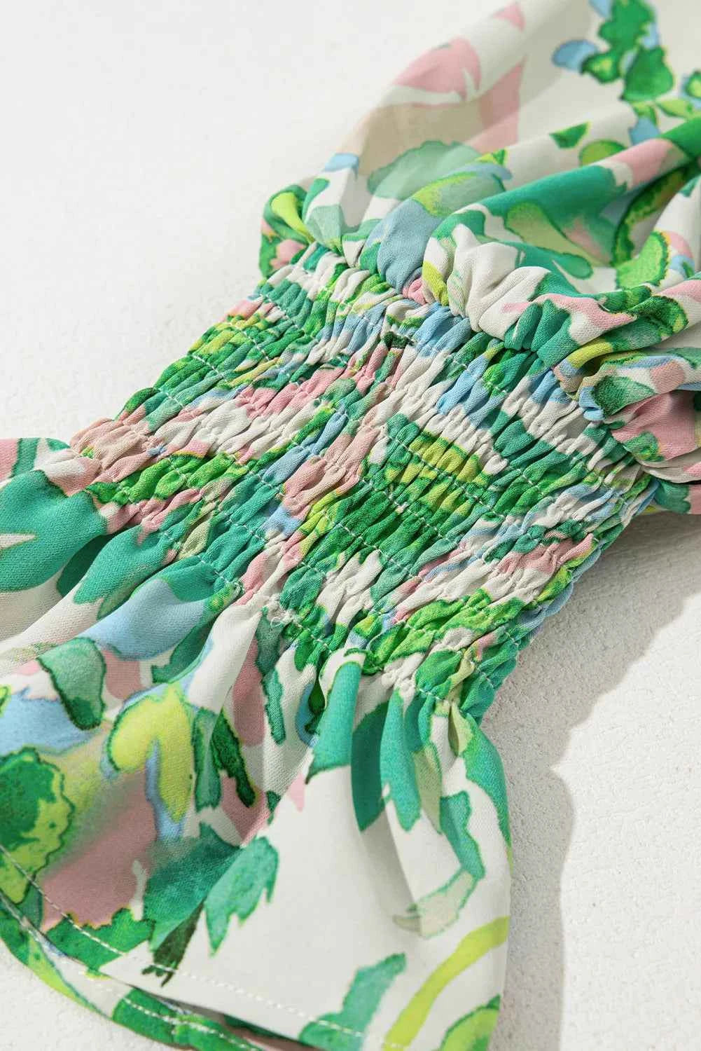 Frill Printed Mock Neck Flounce Sleeve Blouse a4126739-66fe-43fb-bdc4-7e79d9093ef9-Max