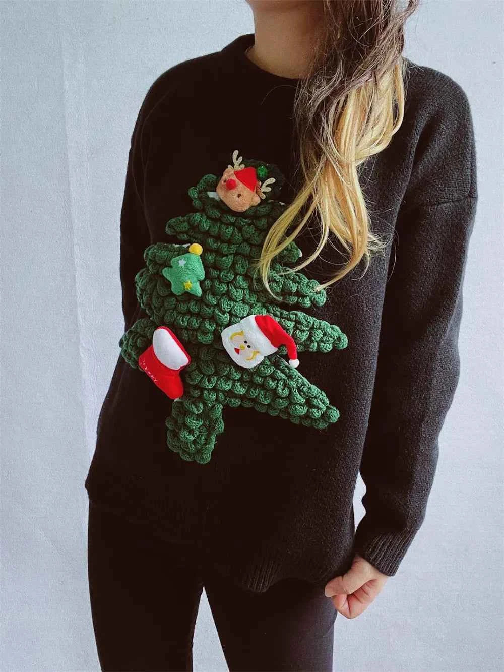 Christmas Tree Round Neck Long Sleeve Sweater a4290986-3304-480a-accc-4c8213165096-Max