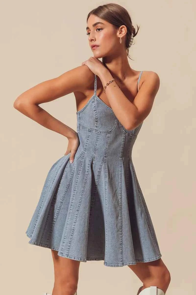 SO ME A Line Fit and Flare Denim Mini Dress a46025b1bde9445eb23796876116c147-Max-Origin