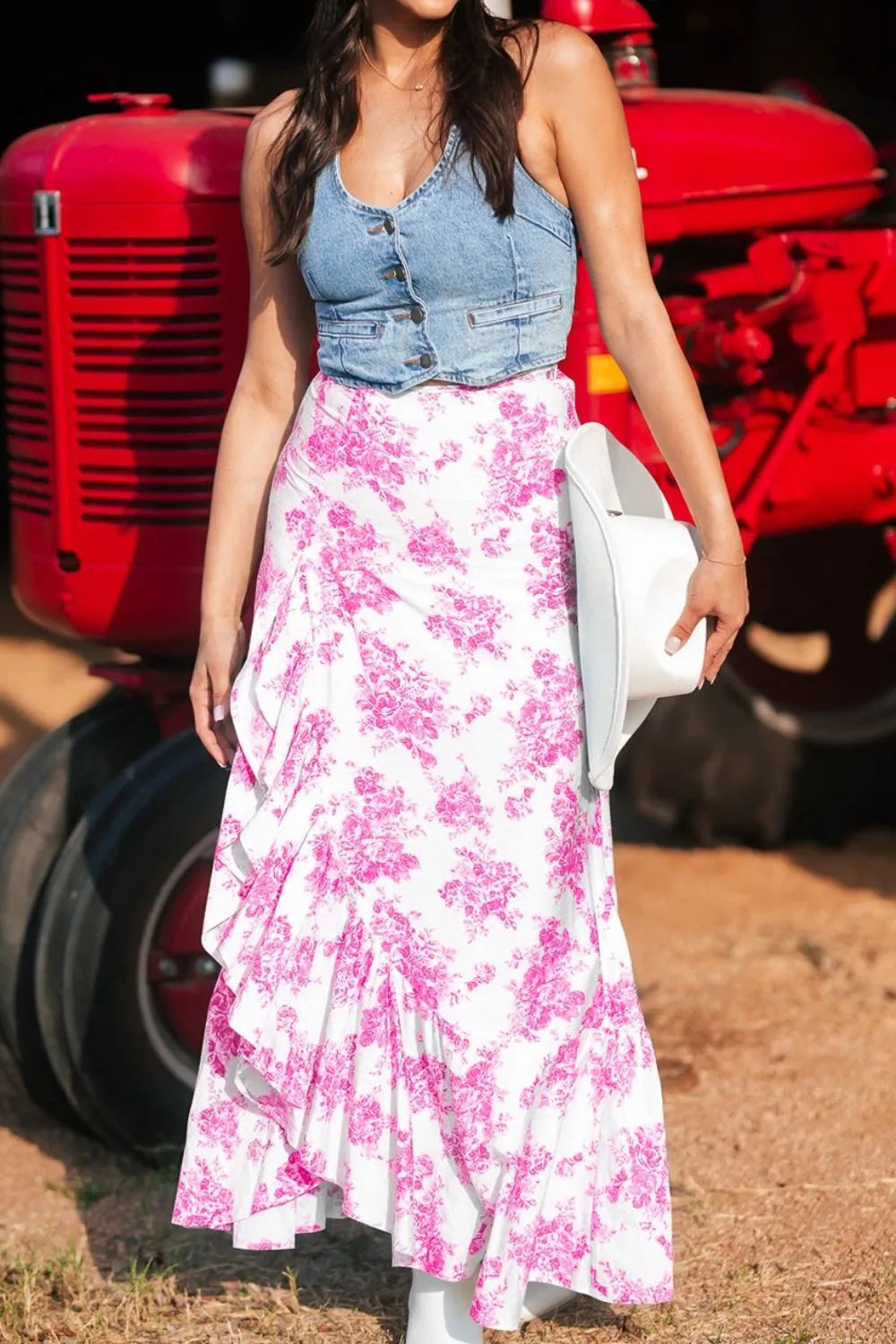 Boho Floral High Waist Ruffle Split Maxi Skirt a4687c8f-7726-4205-9682-49fc9073289d-Max-Origin