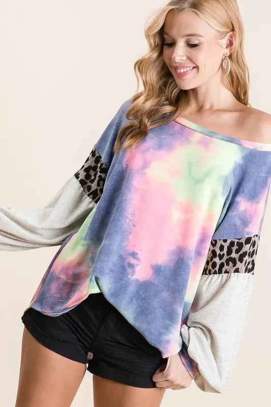 BiBi Tie Dye Terry Top with Contrast Puff Sleeves a4ba97f5c9674a0e81ec3e3228e87cdb-Max-Origin