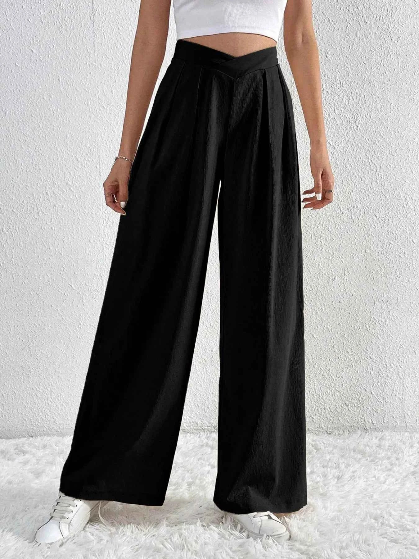 V-Waisted Ruched Front Wide Leg Pants a4d3fccd5478427eac5d98d8b3597a8a-Max-Origin