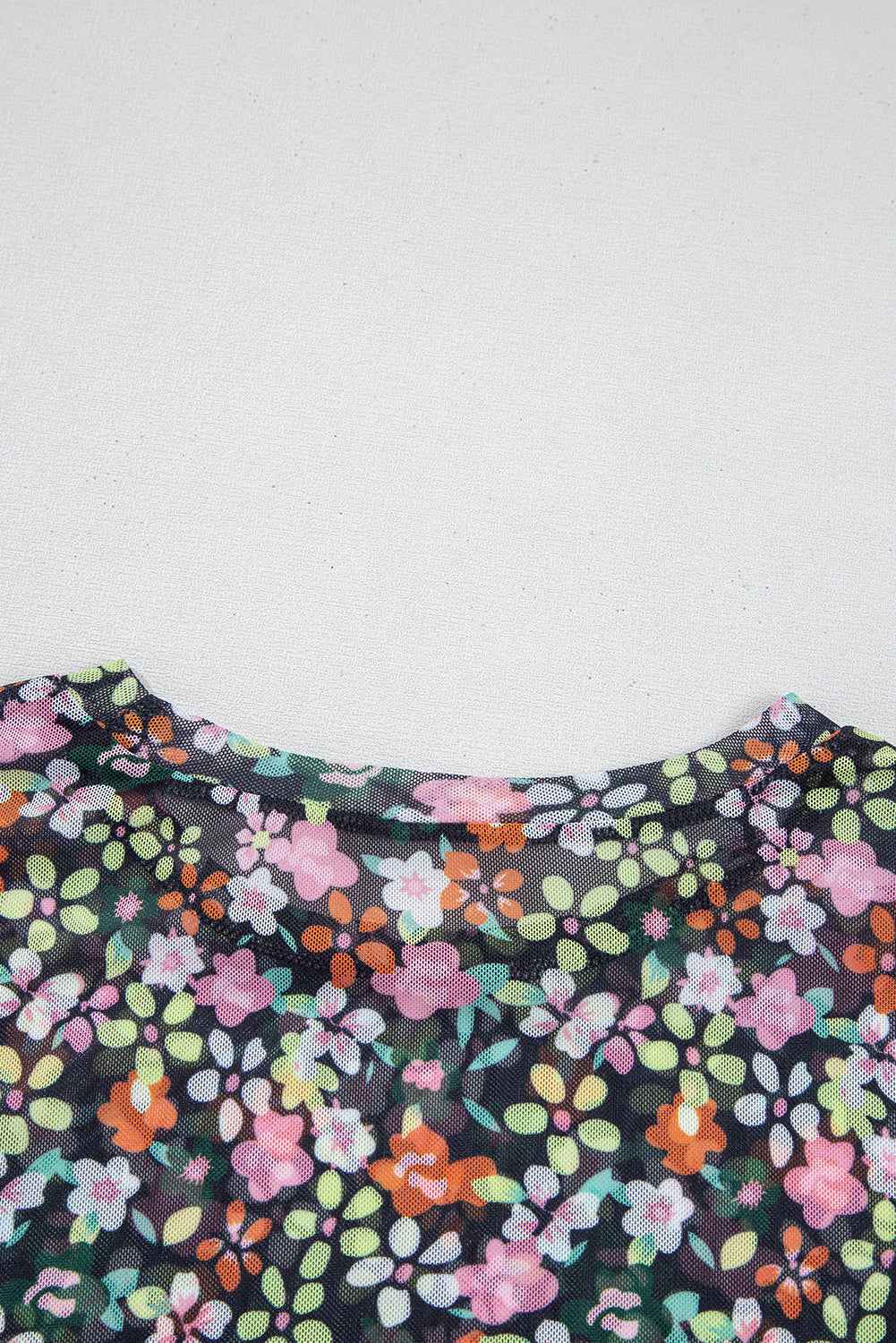 Black Sheer Mesh Floral Round Neck T Shirt with Camisole a4e1cd955d361ec9