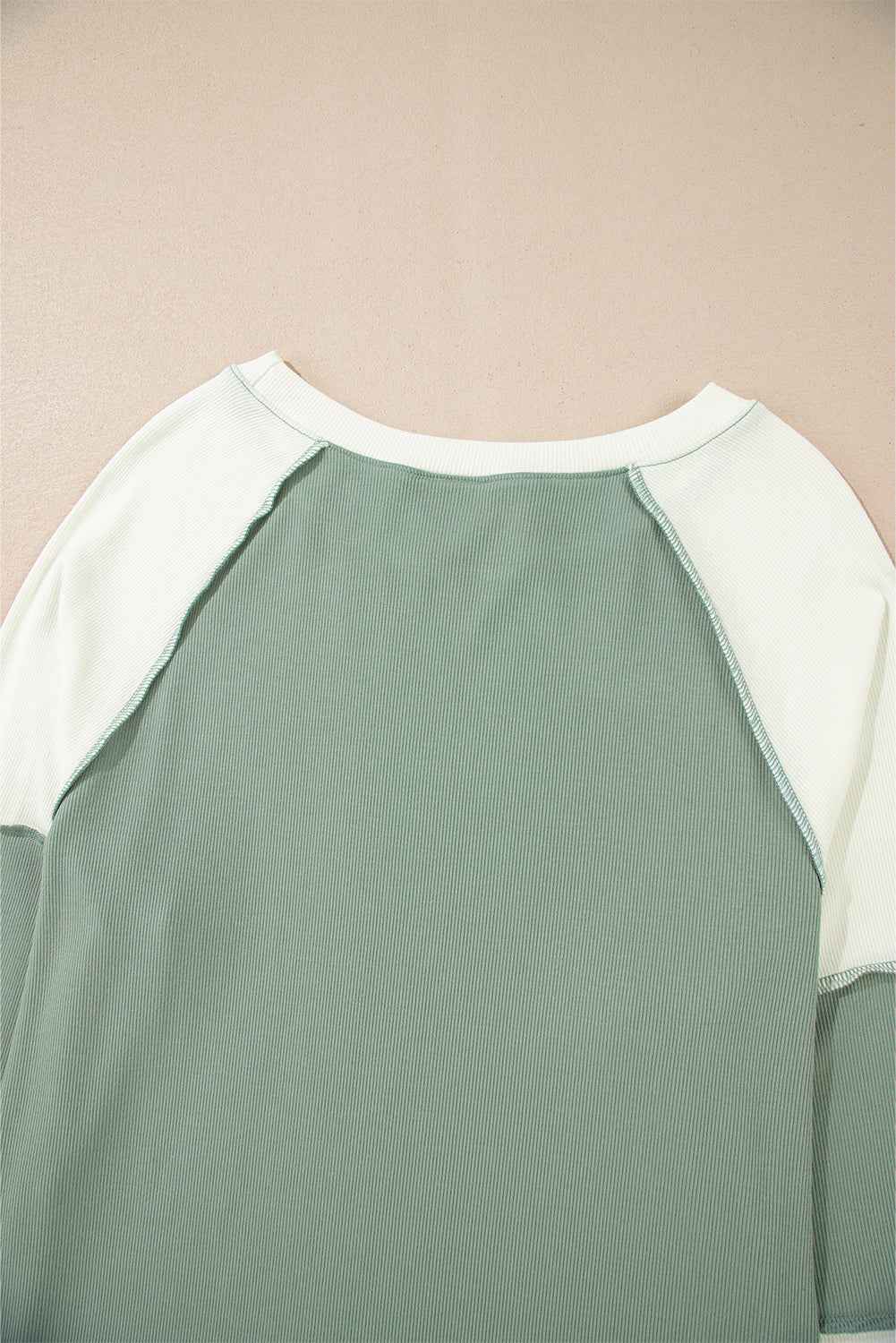 Mint Green Ribbed Colorblock Patchwork Raglan Long Sleeve Top a4fcd9b755fe9504