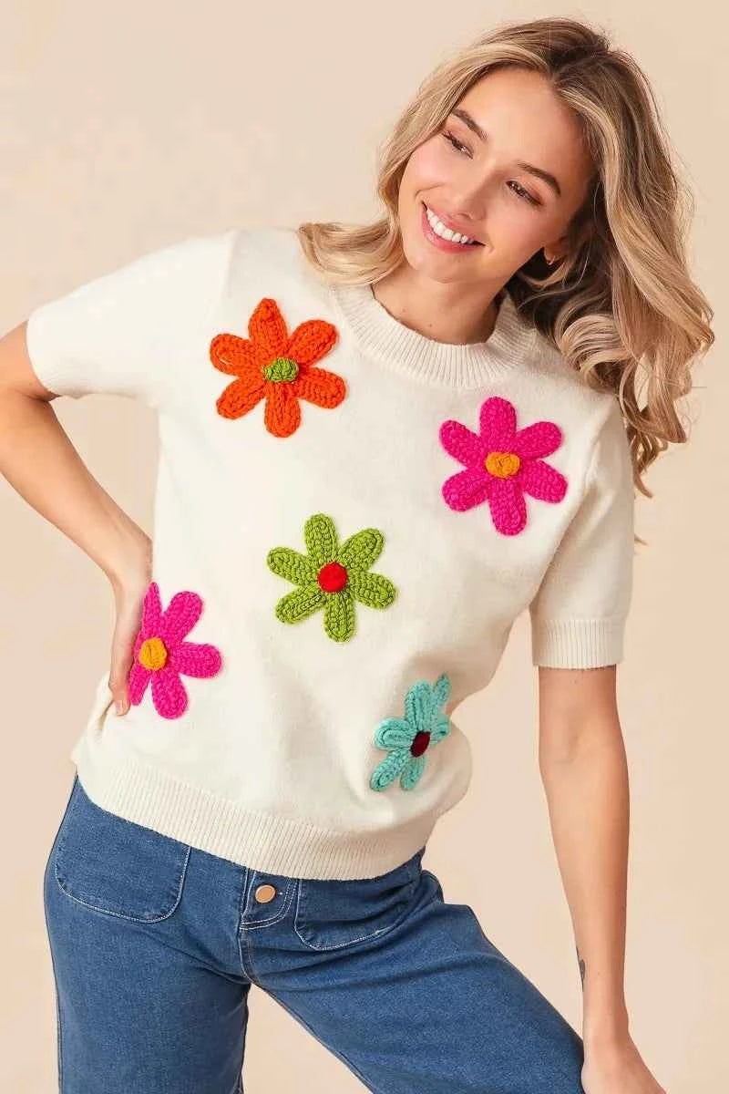 BiBi Crochet Flower Patch Sweater Top a50069f20edf4308b54df2022c860f48-Max-Origin