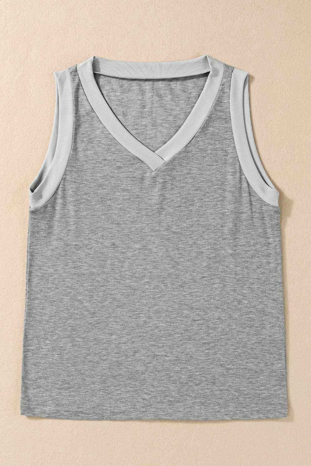 Mist Green Contrast Trim V-Neck Loose Fit Tank Top a51ad87282d4e318