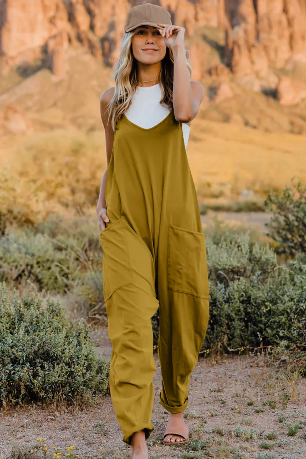 Double Take Full Size V-Neck Sleeveless Jumpsuit with Pockets Mustard a55c6d3d-62a7-497f-94cf-d47331e18e5b-Max