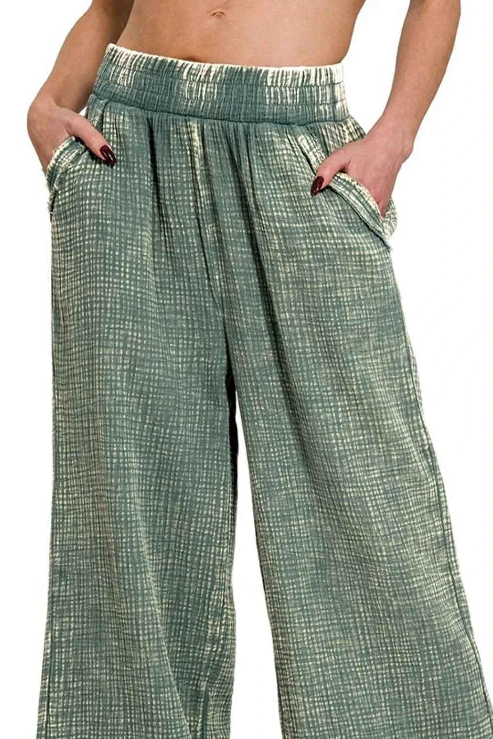 Zenana Washed Double Gauze Elastic Band Waist Pants a56de683-8900-43d6-9d60-8849508b39be-Max-Origin