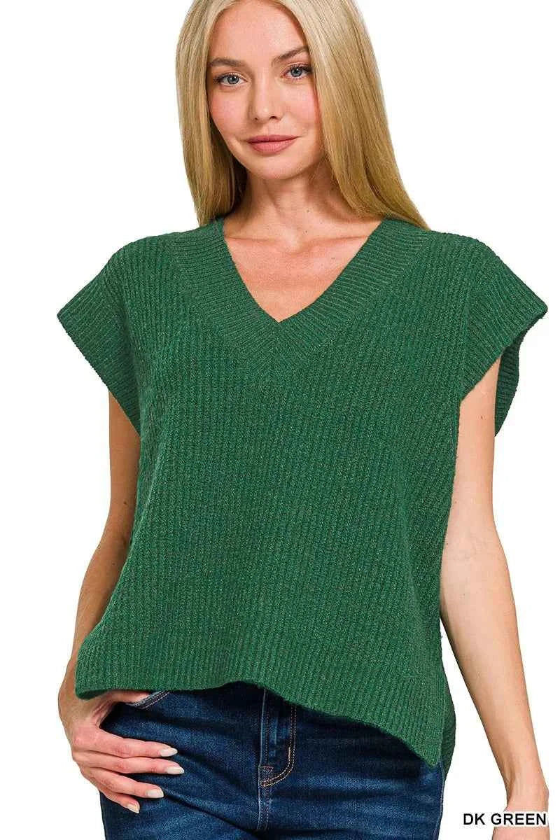 Zenana Oversized Sweater Vest with Side Slit DK GREEN a56eb303c53c4ca5ac2dabcb3bb22f4c-Max-Origin