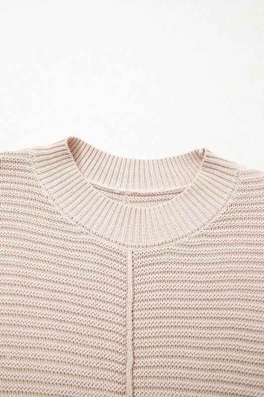 Ribbed Patchwork Textured Knit Puff Sleeve Sweater a5807372-ec16-42ed-9184-c68de36e6794