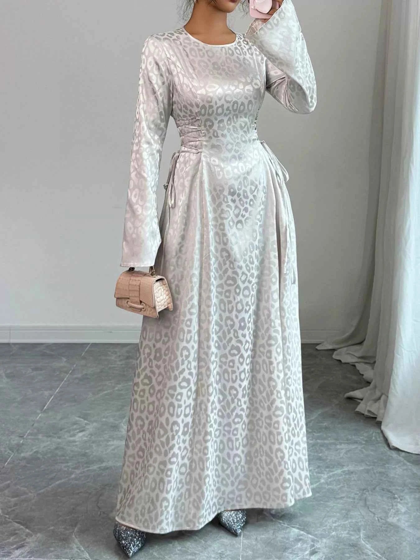Leopard Lace Up Long Sleeve Maxi Dress a5c924cb-709a-47a4-8460-1926856da510-Max-Origin