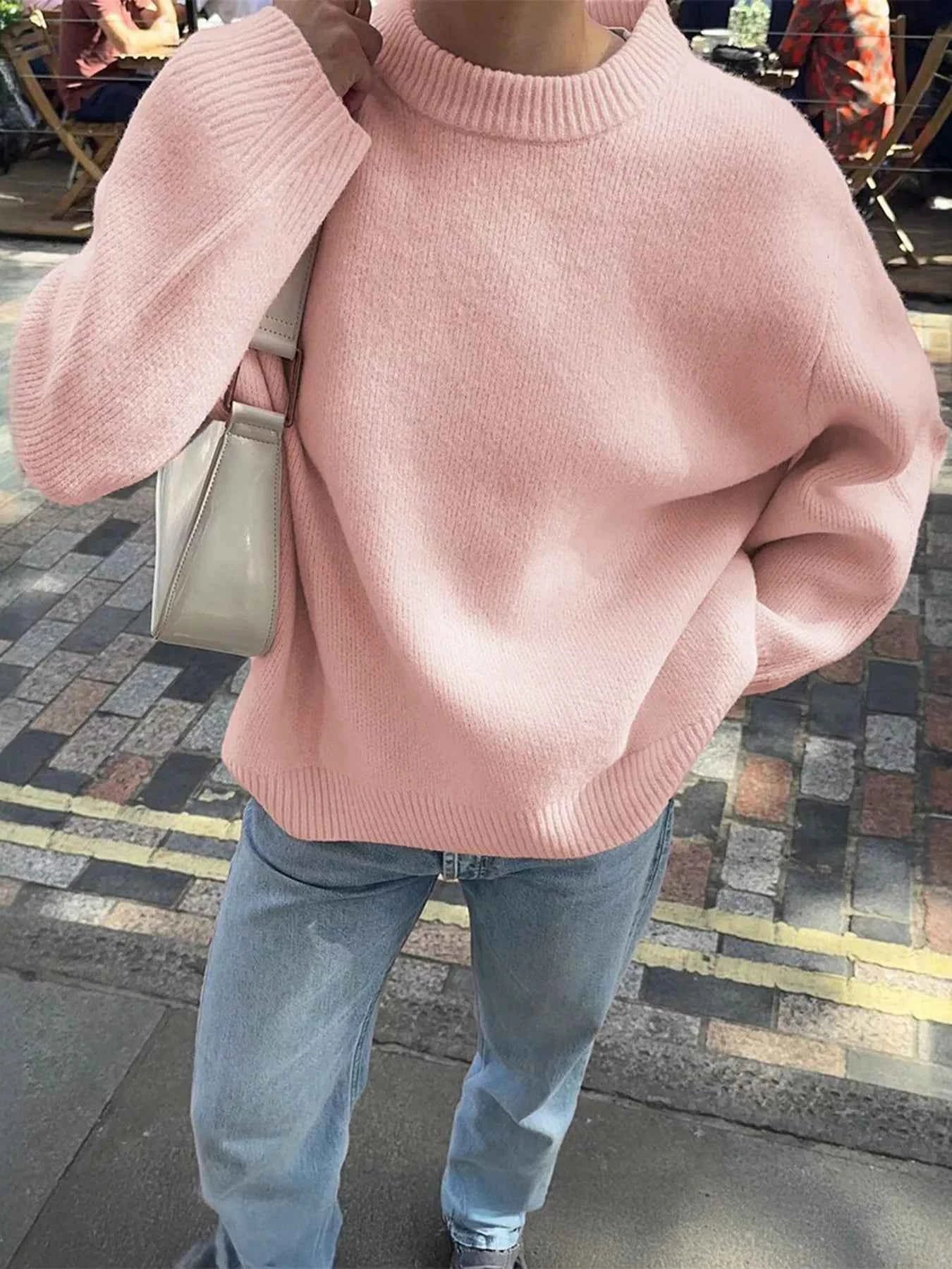 Ribbed Round Neck Dropped Shoulder Sweater Pink a5db1598e1d846268c68cb8e46635577-Max-Origin