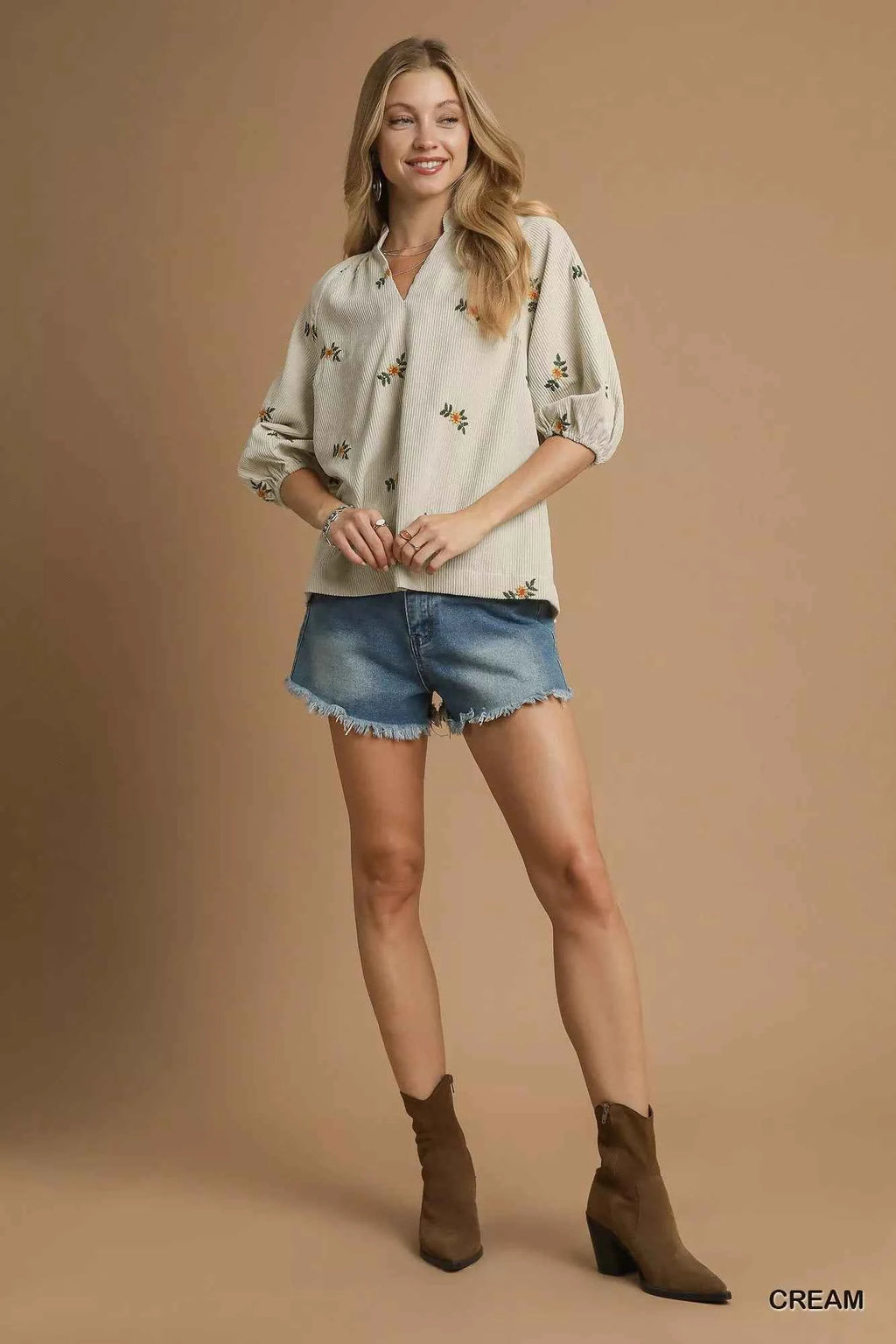 Umgee Corduroy Floral Embroidered Puff Sleeve Blouse a5ed022f-9925-40f6-ae2e-986c7410001f-Max-Origin